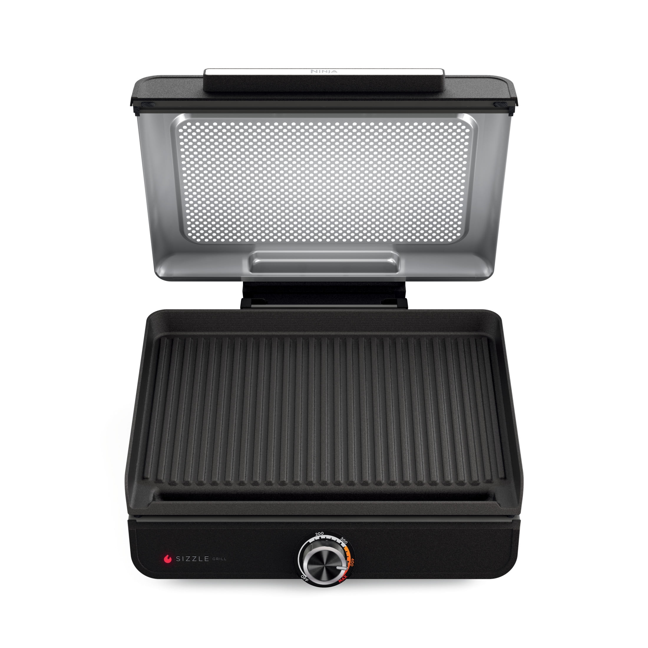 Ninja Sizzle Electric Indoor Grill, Low Smoke, 500°F Max Heat, Nonstick Surface (Black, 14 in) 8ts8z
