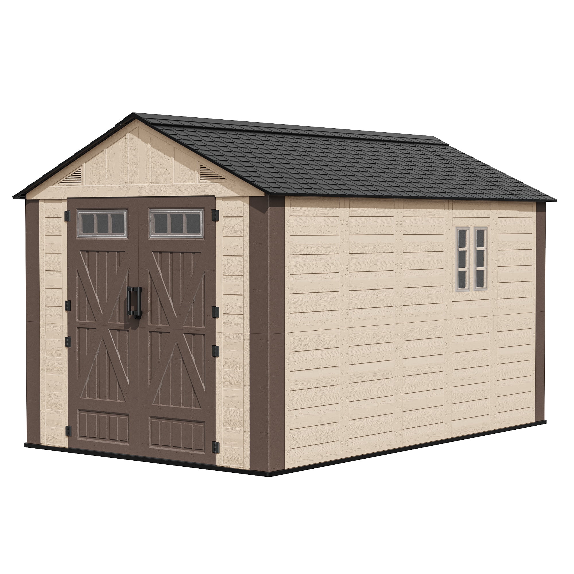 NETAJE Resin Outdoor Storage Shed, Heavy-Duty Weather-Resistant Tool House with Floor, Window, and Vents (Beige & Brown, 8 ft x 12 ft) ckpx1