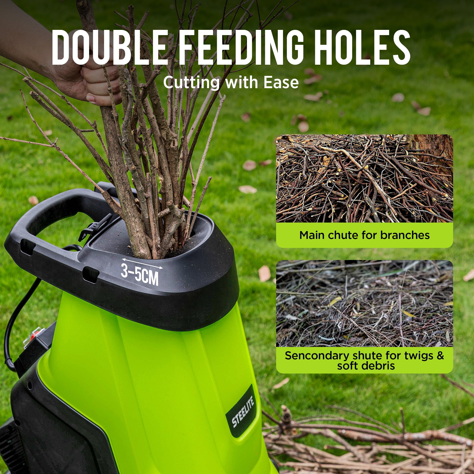 Steelite Electric Wood Chipper Shredder, 15-Amp Corded Leaf Mulcher with 13.2 gal Collection Bin (1.75 in Cutting Diameter) 0zyse