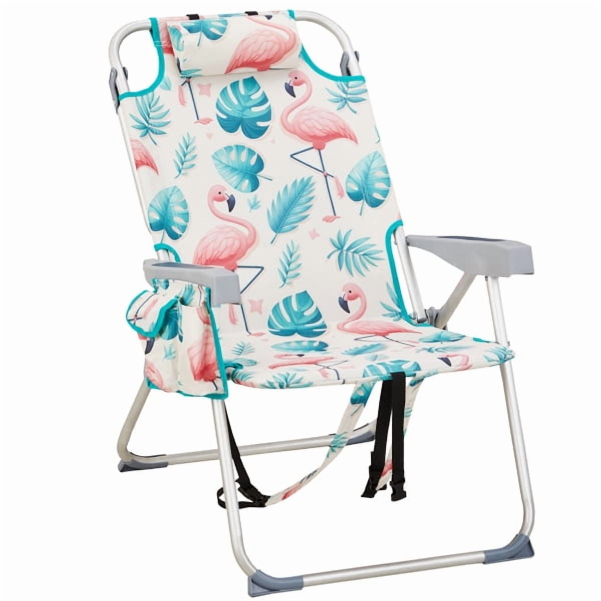 Generic Flamingo Pattern Beach Chair (Silver, 25 in x 28 in x 39 in) 94z5w