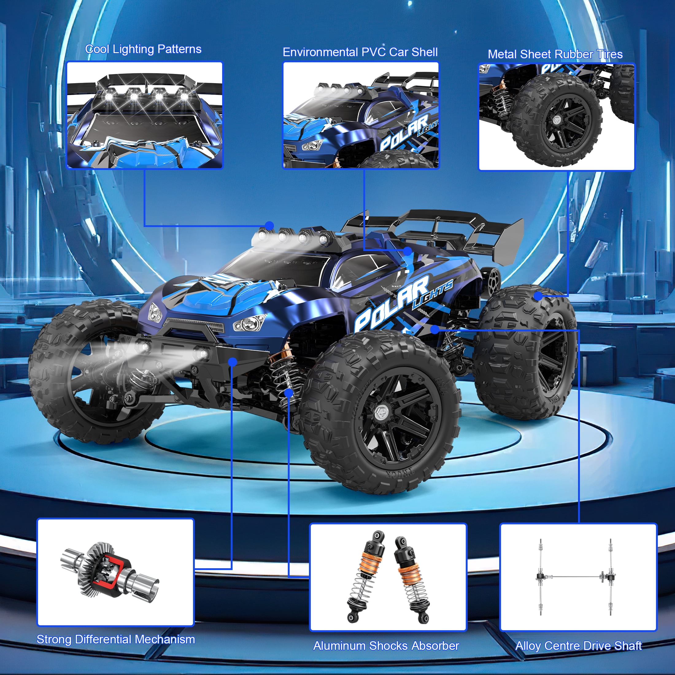 FAGINEY 1:14 Scale 4WD Off-Road RC Truck, High-Speed Remote Control Car with 2 Batteries (Blue, 1:14 Scale) uc6uf