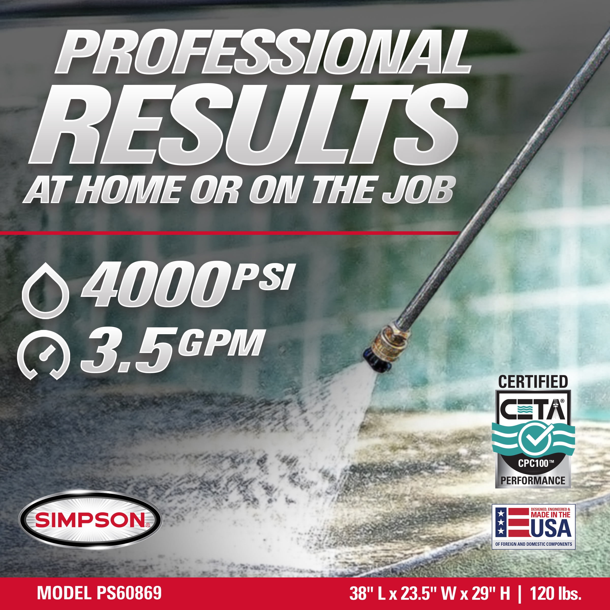 Simpson PowerShot 4000 PSI 3.5 GPM Professional Gas Pressure Washer with AAA Triplex Pump (4000 PSI, 3.5 GPM) 3s88g