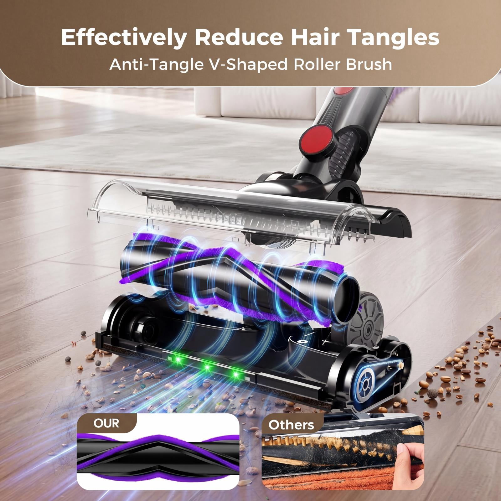 ARTSEA Cordless Stick Vacuum Cleaner, Powerful 40Kpa Suction for Pet Hair and Hardwood Floors (Gold, 3 lb) ez5zv