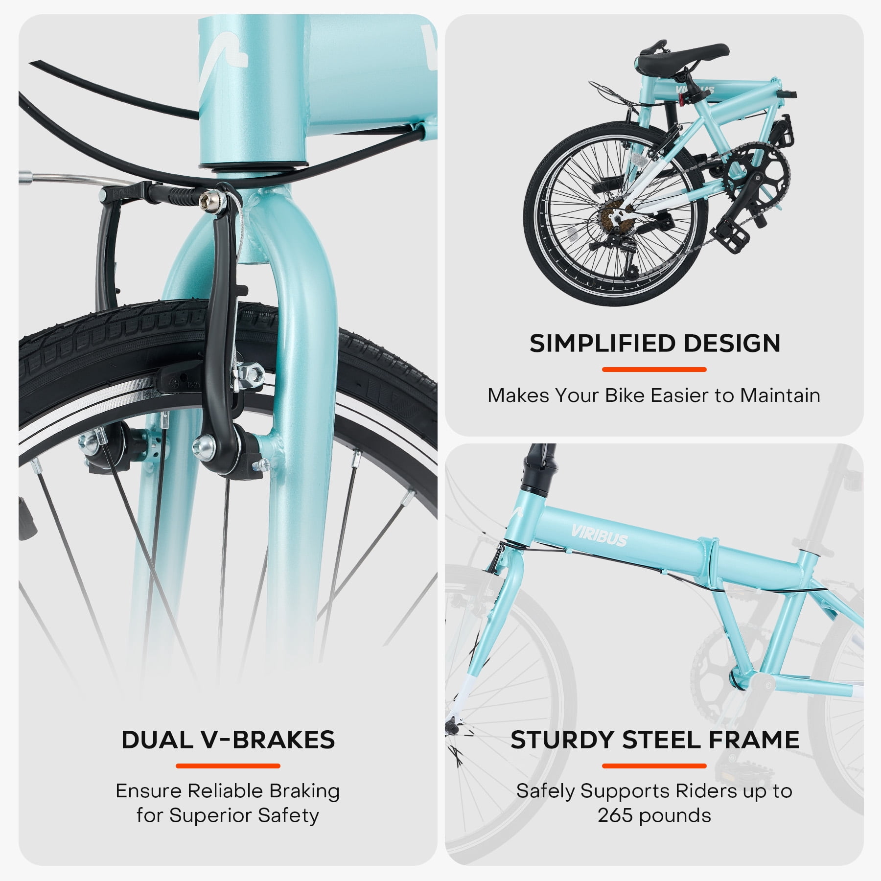 Viribus 20 in Adult Folding Bike, 7-Speed City Commuter Bicycle with Adjustable Saddle (Mint, 20 in) sx05e