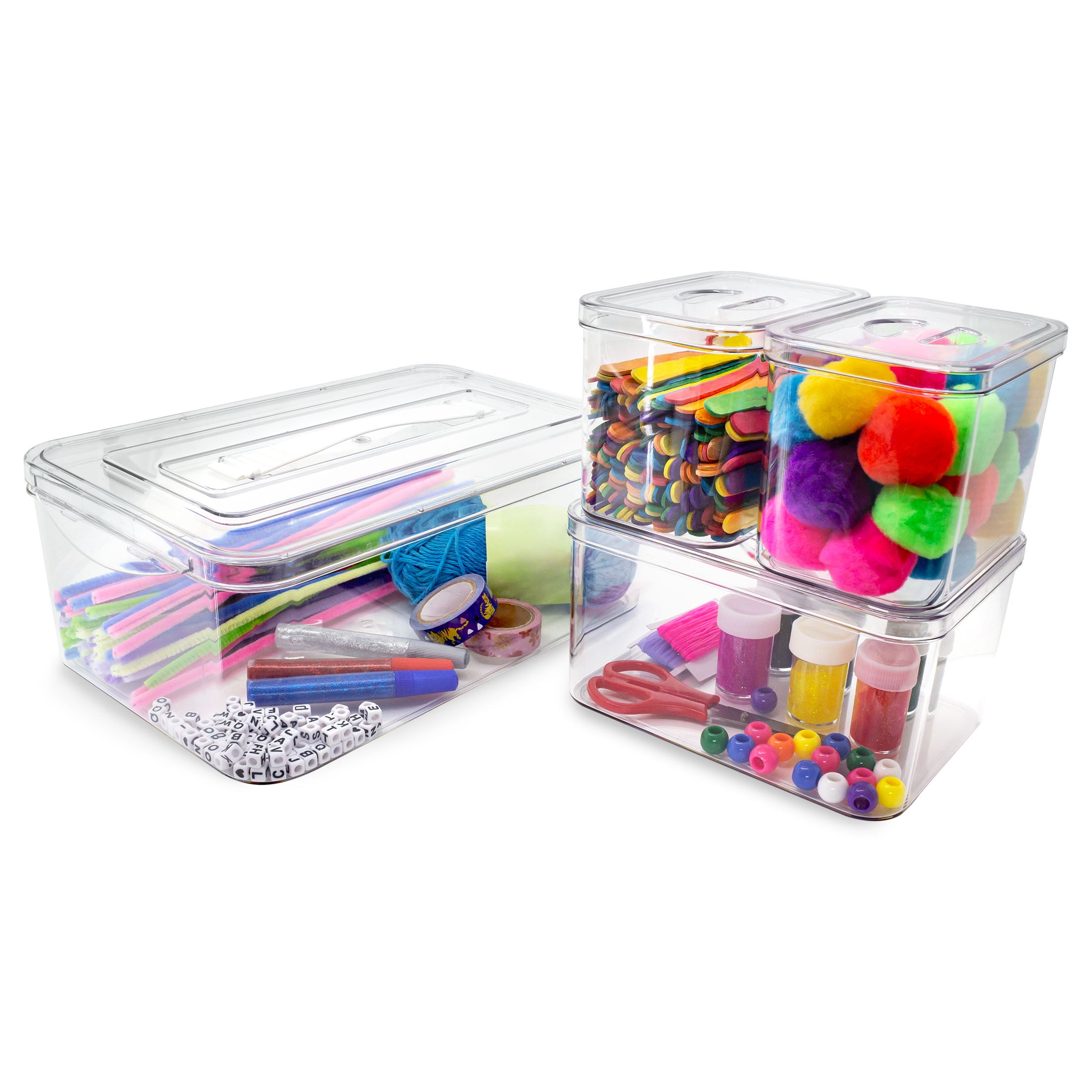 Swissco Stackable & Nesting Plastic Organizing Storage Bins for Arts, Crafts, and Jewelry (Clear, 4-Piece Set) 358y3