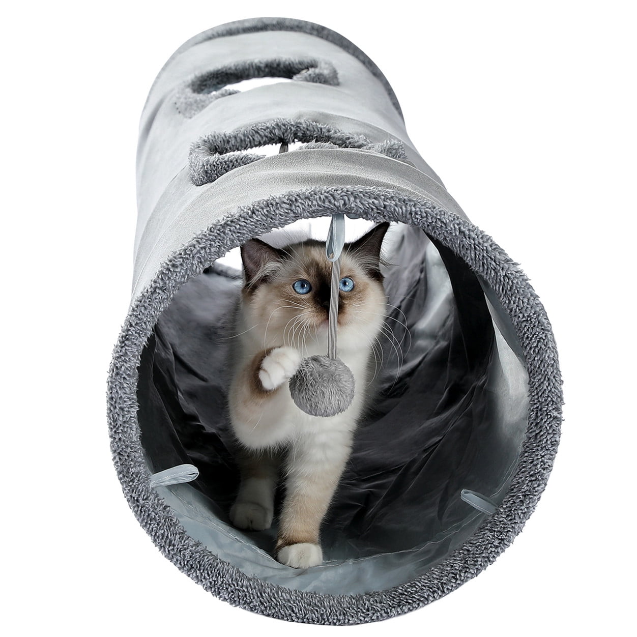 Pawz Road Cat Tunnel Collapsible Suede Hideaway Toy for Indoor Cats (Grey, 51.2 in) 1ggqj