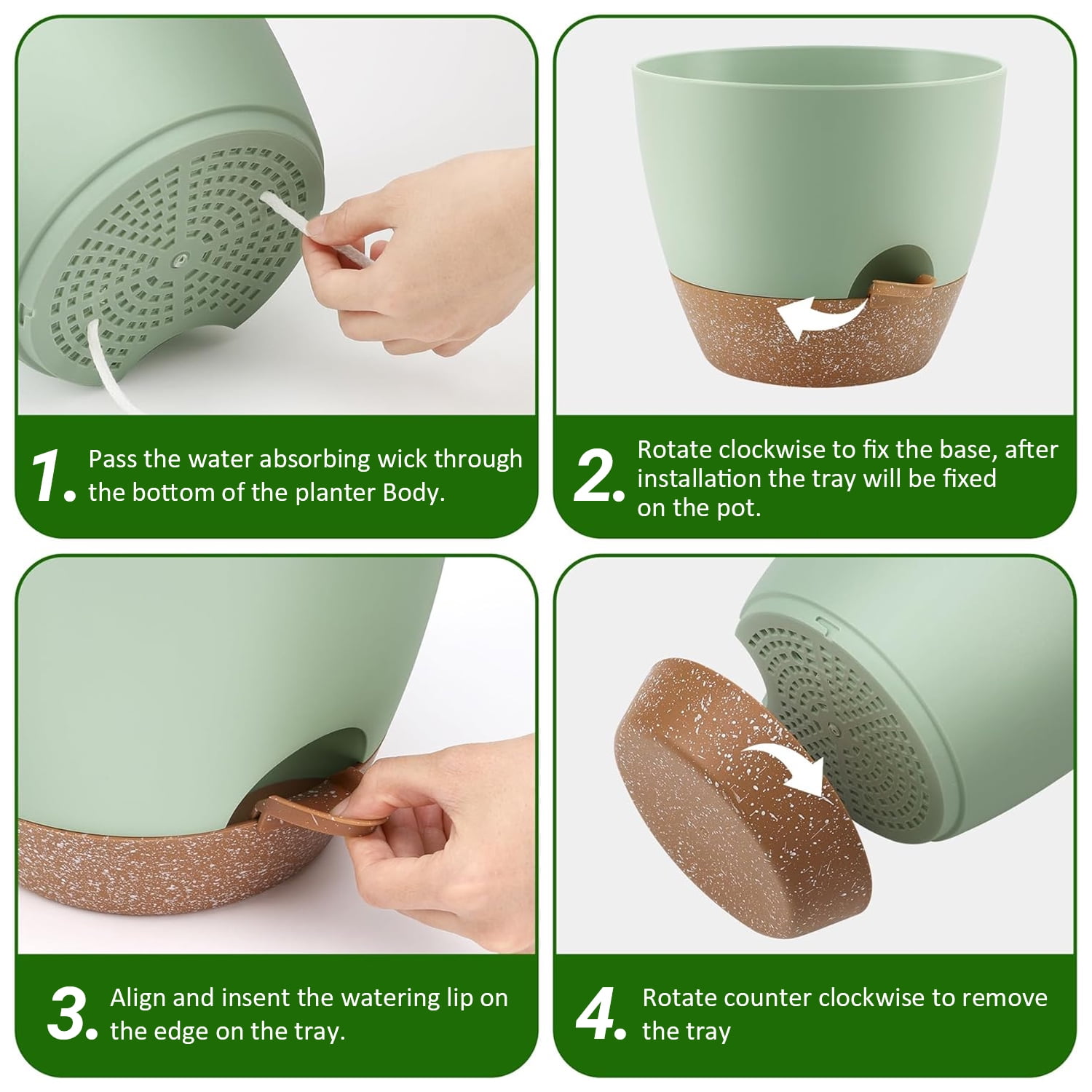 Foukus Self-Watering Plant Pots with Drainage, Eco-Friendly Indoor & Outdoor Planters for Succulents (Green, 5-Piece Set, 5 in to 7 in) nivg5