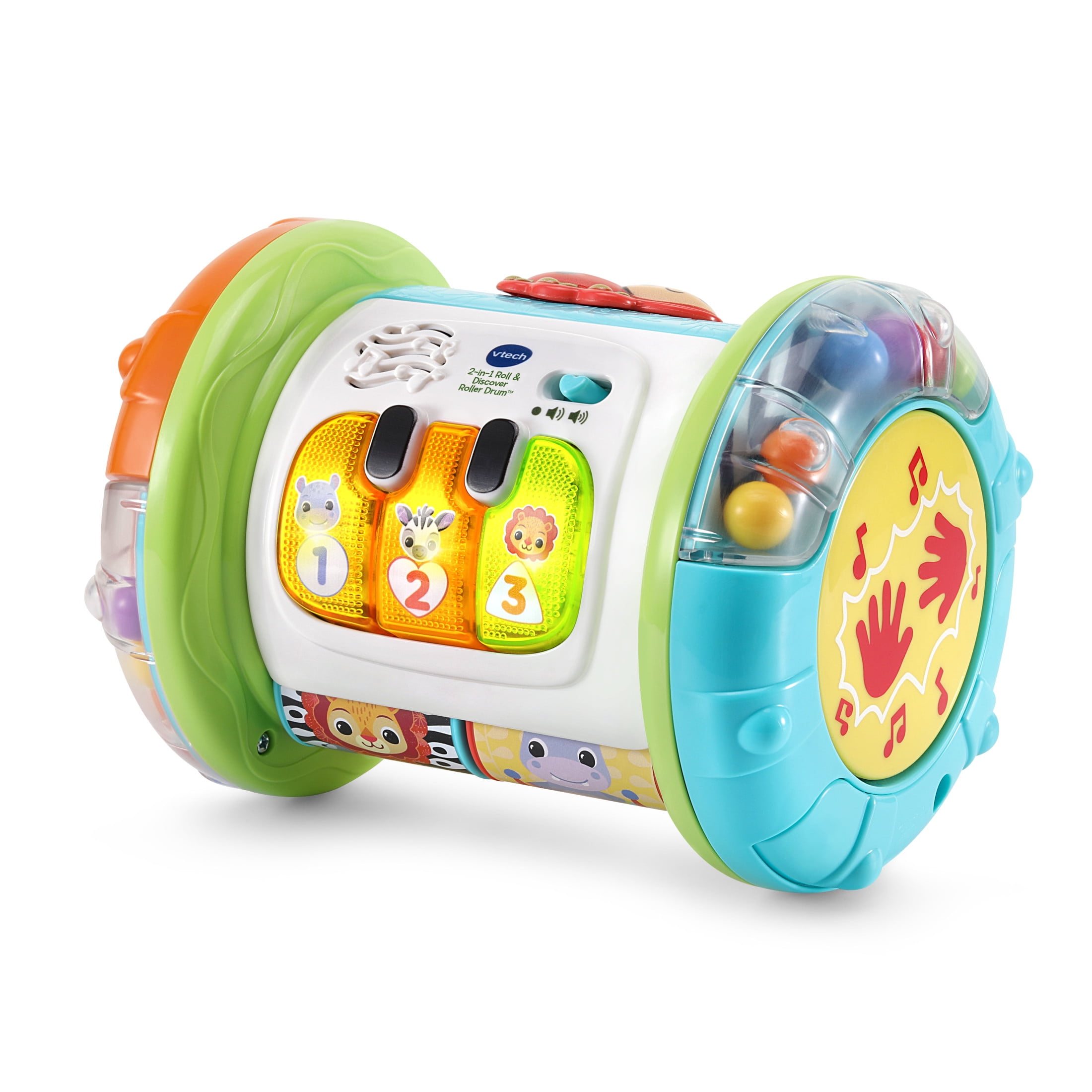 VTech Baby 2-in-1 Roll & Discover Roller Drum Interactive Learning Toy (Multi-Color, 1 Unit) 5ec5z