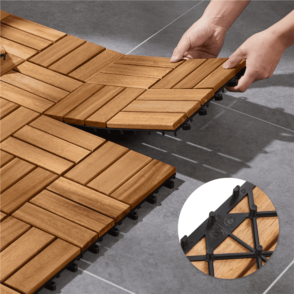 Yaheetech Interlocking Acacia Wood Deck Tiles for Patio and Garden (Brown, 27 Pack, 12.5 in x 12.5 in) p5wn7