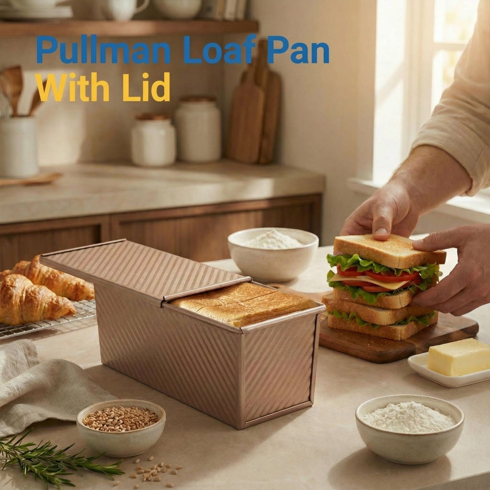 LYLHZRMDGC Pullman Bread Loaf Pan with Lid (Gold, 2.2 lb) hkb8p
