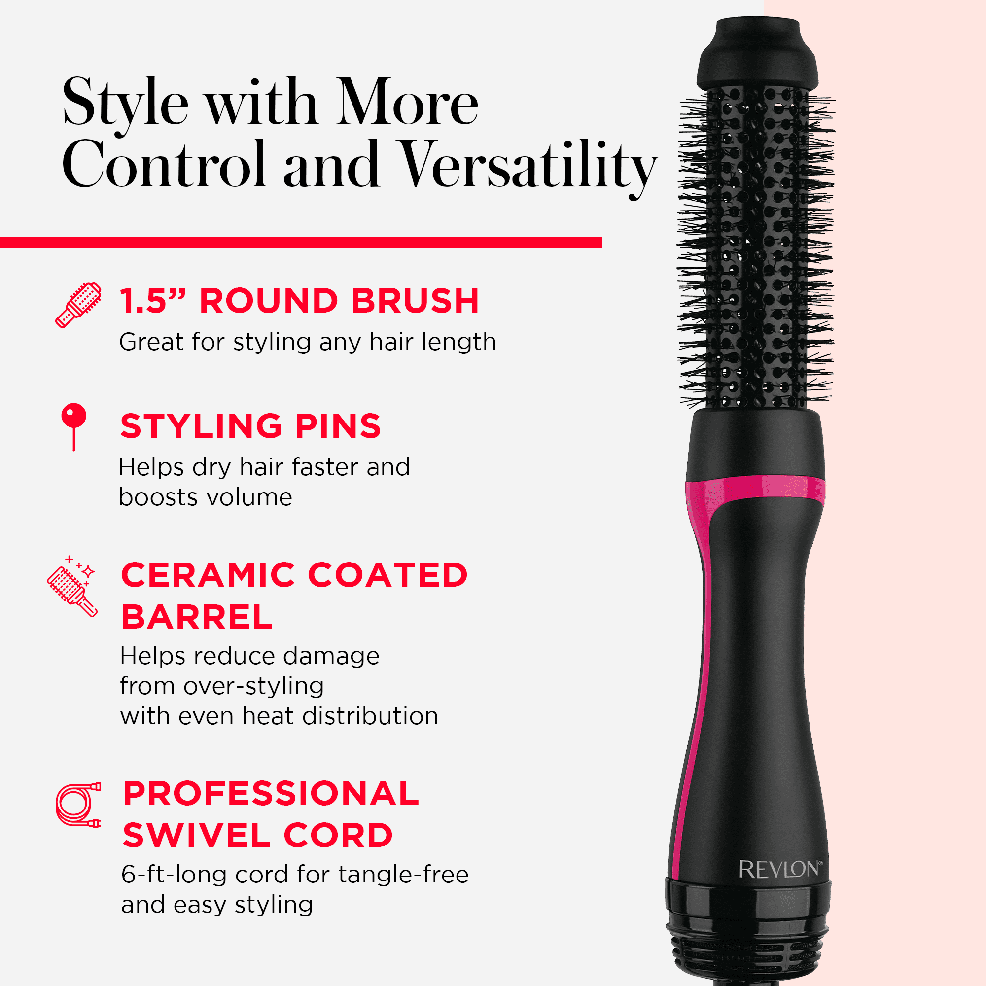 Revlon One-Step Root Booster Round Hair Dryer and Styler (Black, 1.5 in) hb97h