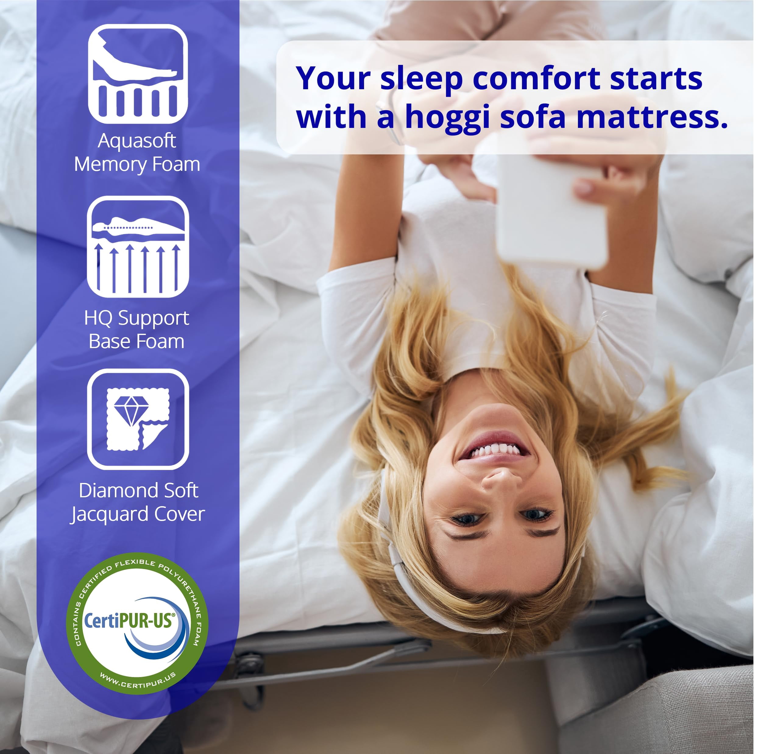 Hoggisleep Queen Sleeper Sofa Bed Mattress (Innerspring, Medium Firm, 60 in x 72 in x 6 in) 54jo9