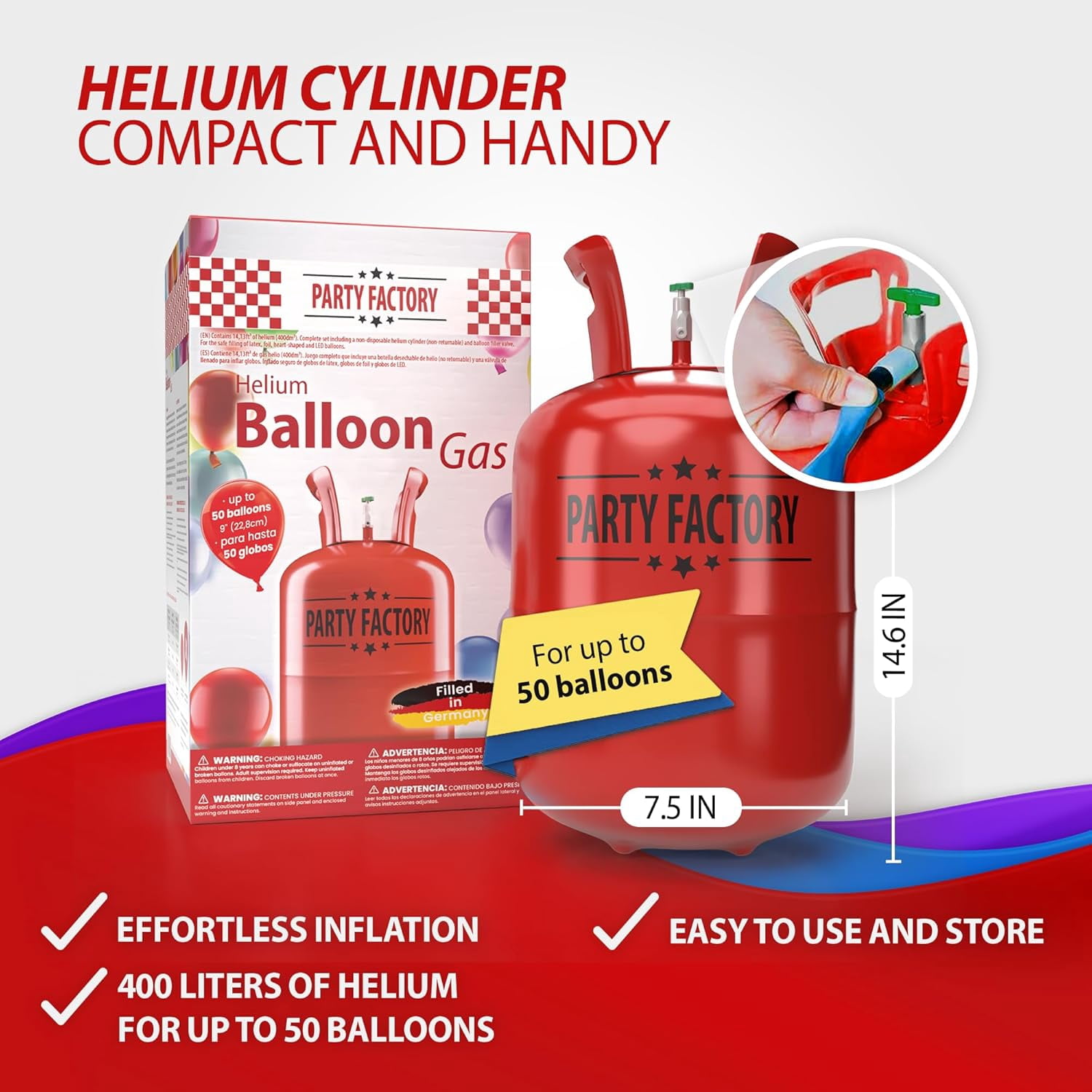 Party Factory Disposable Helium Tank for 50 Latex Balloons (14.1 cu. ft.) 9cpme