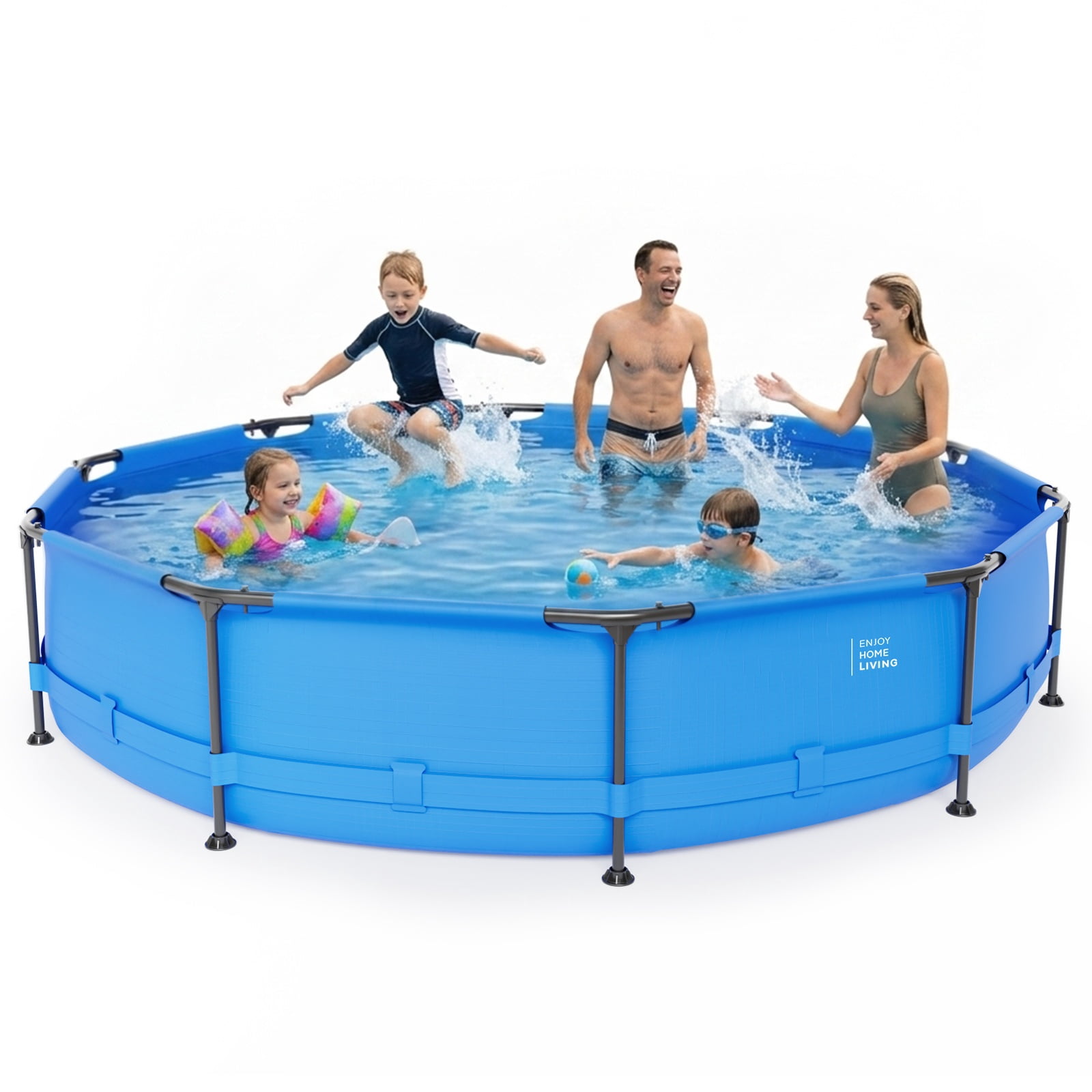 EDOEMSE Round Above-Ground Swimming Pool with Sturdy Iron Frame (Blue, 12 ft x 30 in) m4xg2