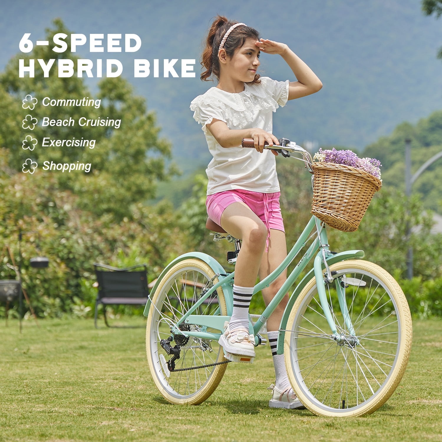 Glerc Missy 24 in Girls Cruiser Bike 6-Speed Hybrid Bicycle (Mint Green, 24 in) j9hl7