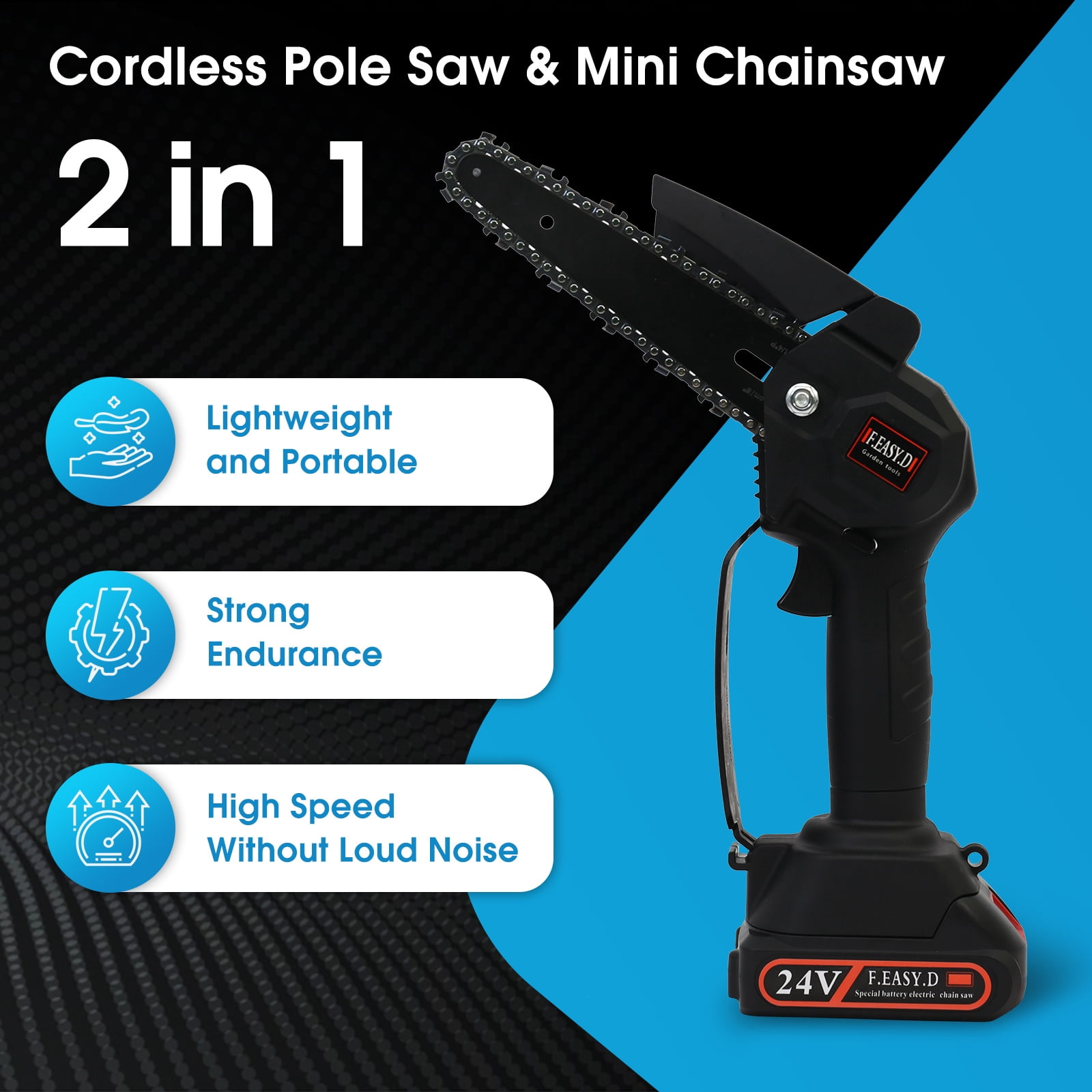 BAOKALER 2-in-1 Cordless Pole Saw and Mini Chainsaw, Telescopic Tree Trimmer for Yard Maintenance (Black, 3.5 ft to 6 ft) sn3sp