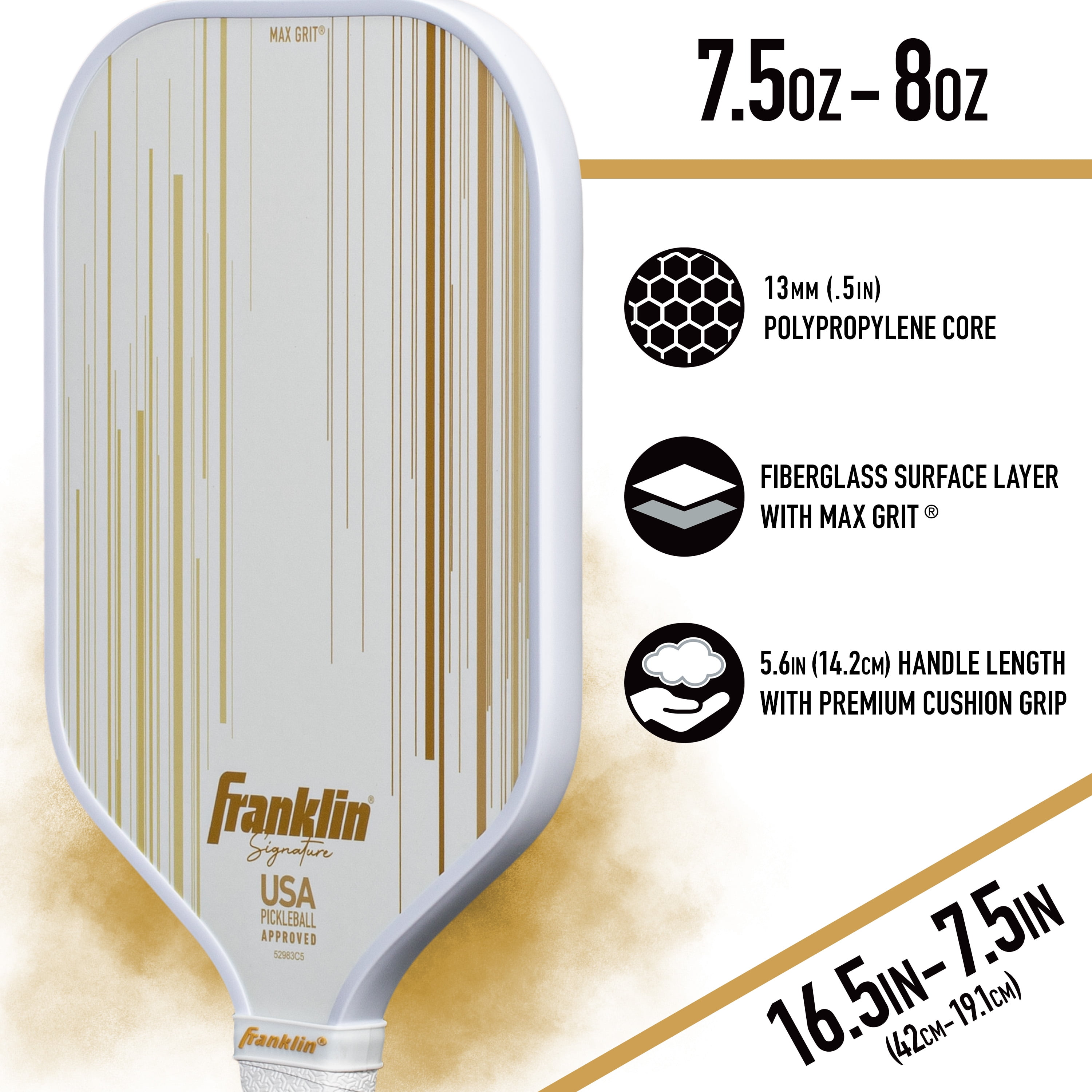 Franklin Sports Pro Signature Pickleball Paddle (Gold, 16.5 in x 7.5 in) tyz81