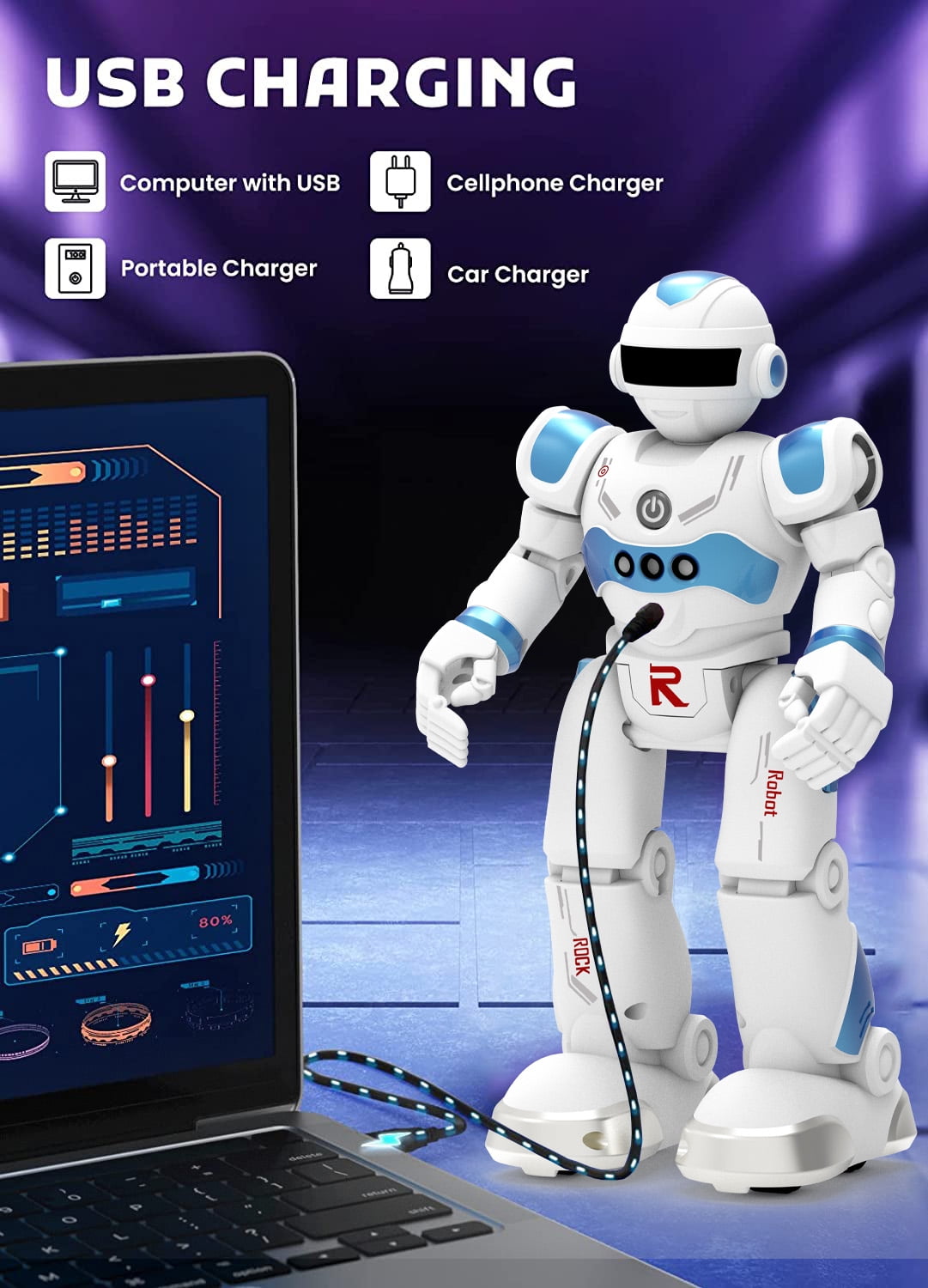 GMDISC RC Robot Toy, Gesture Sensing Programmable Interactive Smart Robot with Music and Dance (Blue) b4e5z