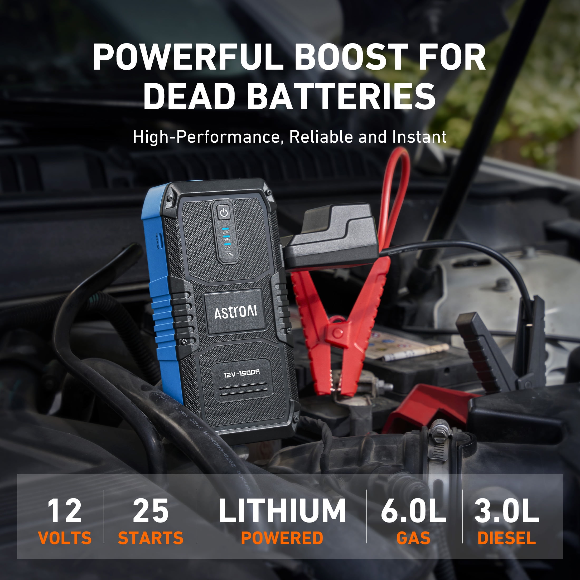 AstroAI 1500A Portable Car Jump Starter Battery Booster (Blue, 12V) nqxyq