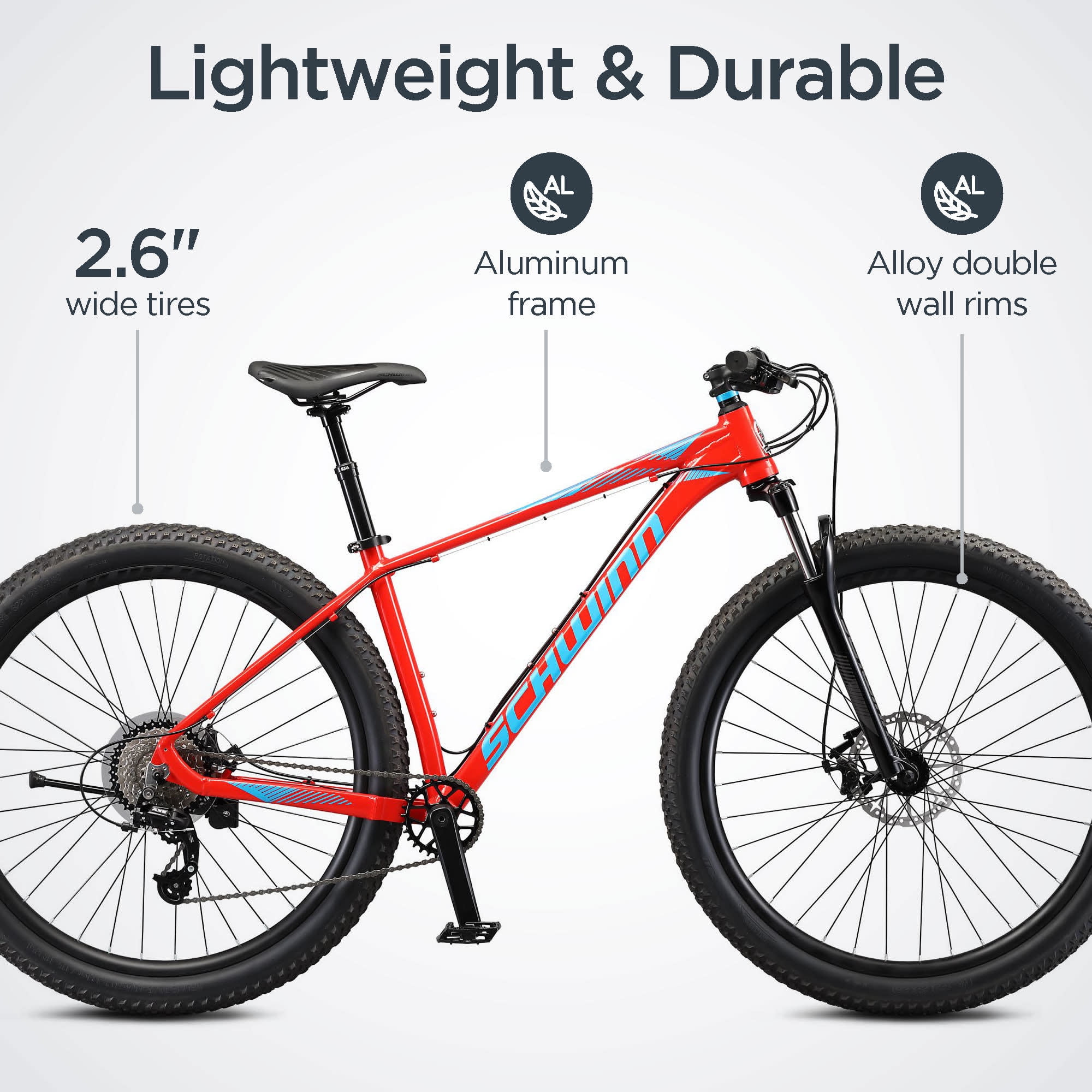 Schwinn Axum DP Mountain Bike, Durable Aluminum Frame, 29 in Wheels, 8 Speeds (Red, 19 in Frame) zgxuw