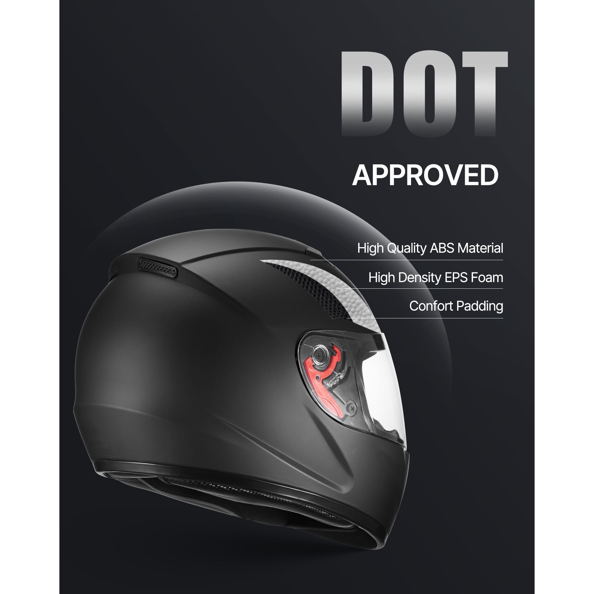 KFFKFF Full Face Motorcycle Helmet, DOT Certified Street Racing Gear with Dual Visors and Removable Liner (Matte Black, L) gereo