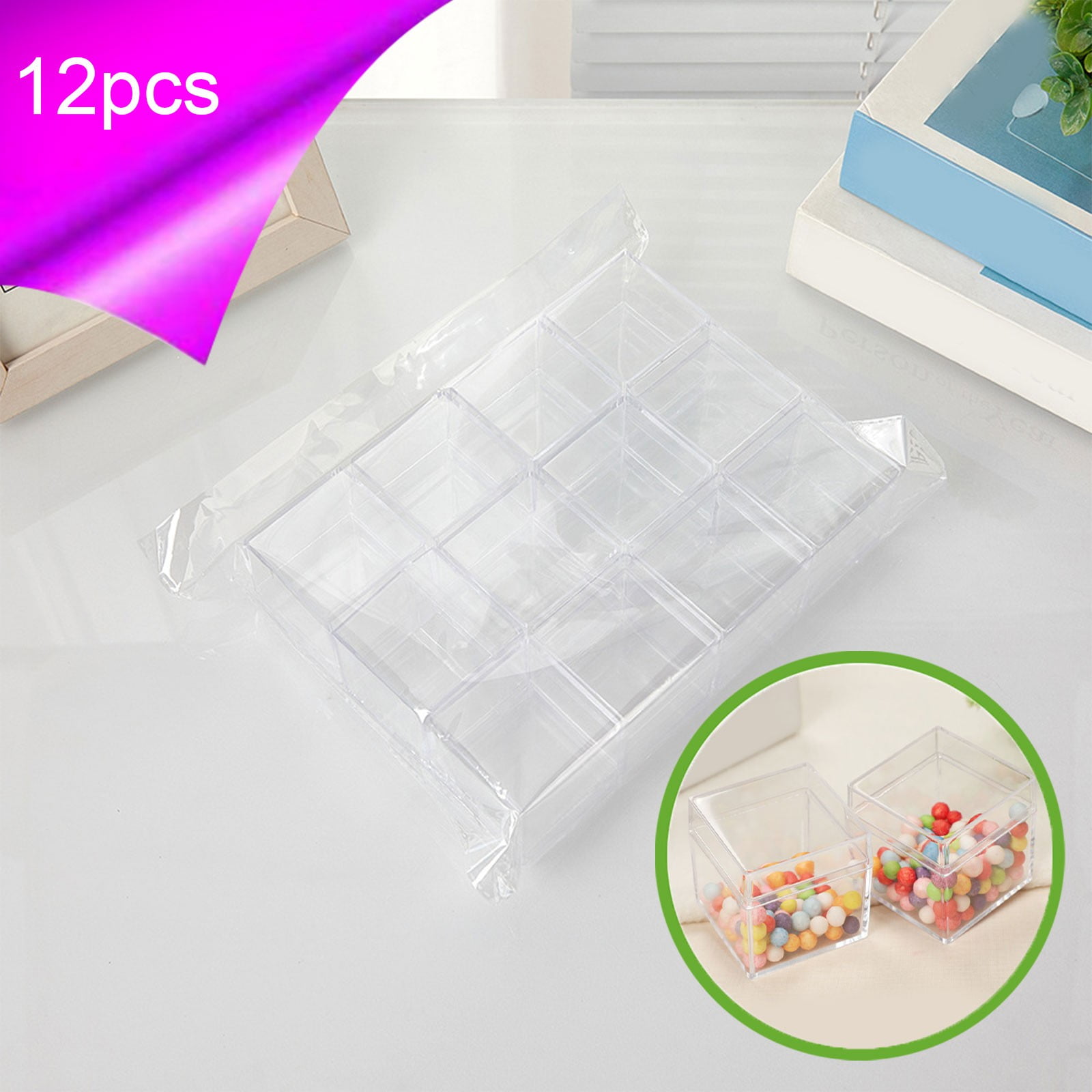 JingChun Transparent Square Storage Box with Lid for Jewelry and Candy (Clear, 12 Pack) naart