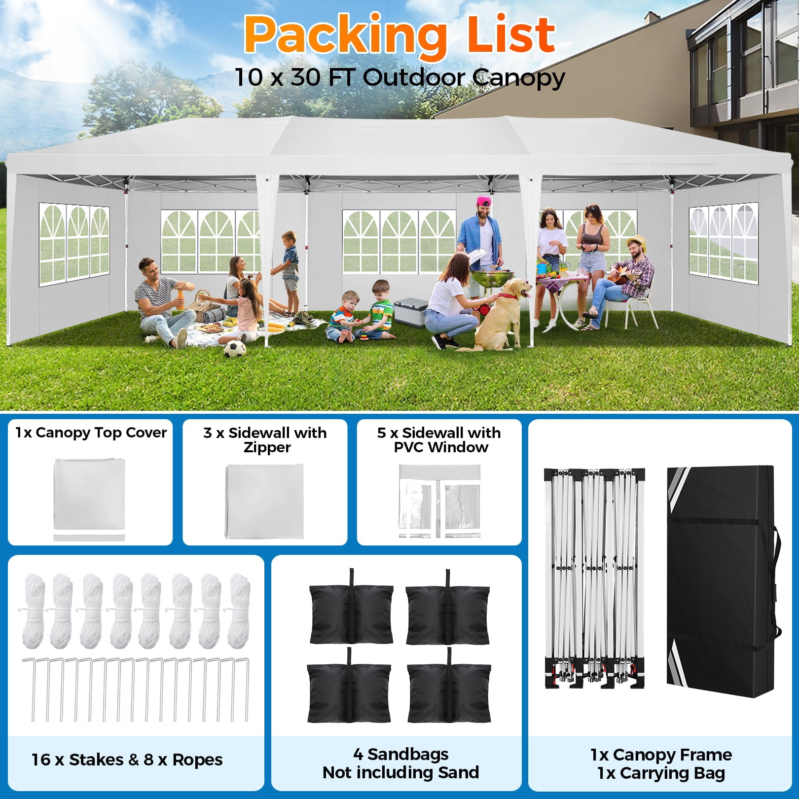 COBIZI 10x30 Pop Up Canopy Tent with Sidewalls, Waterproof Outdoor Gazebo for Parties and Events (Black, 10x30 ft) bhlhg