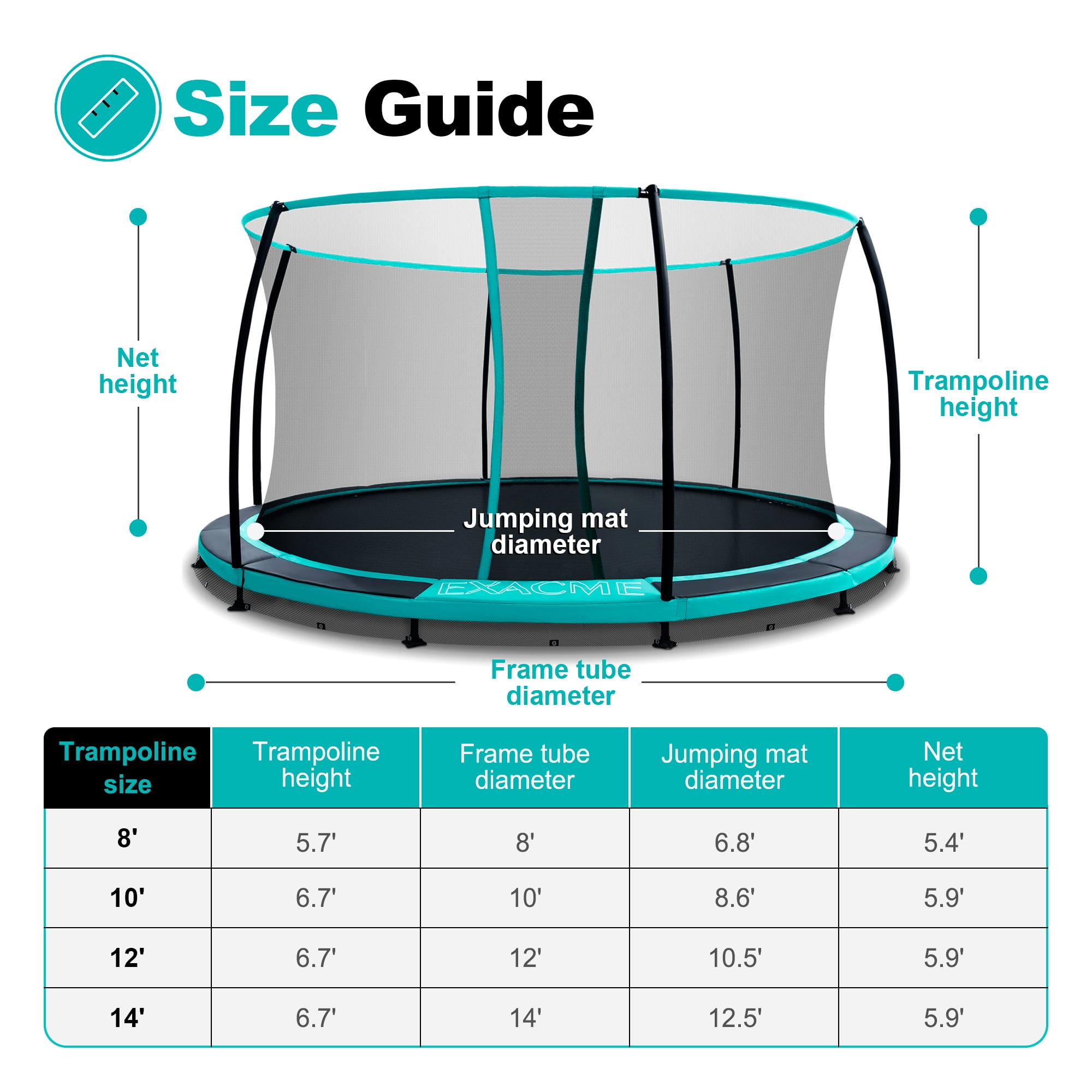 ExacMe In-Ground Trampoline with Safety Enclosure Net (Black, 14 ft) oabw8