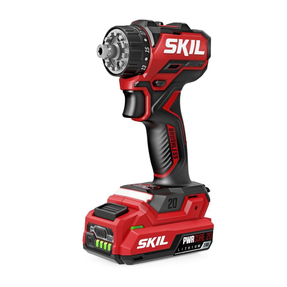 SKIL Brushless 20V Compact Multi-Head Drill Driver Kit (Red, 4-Attachment Set) yqdxn