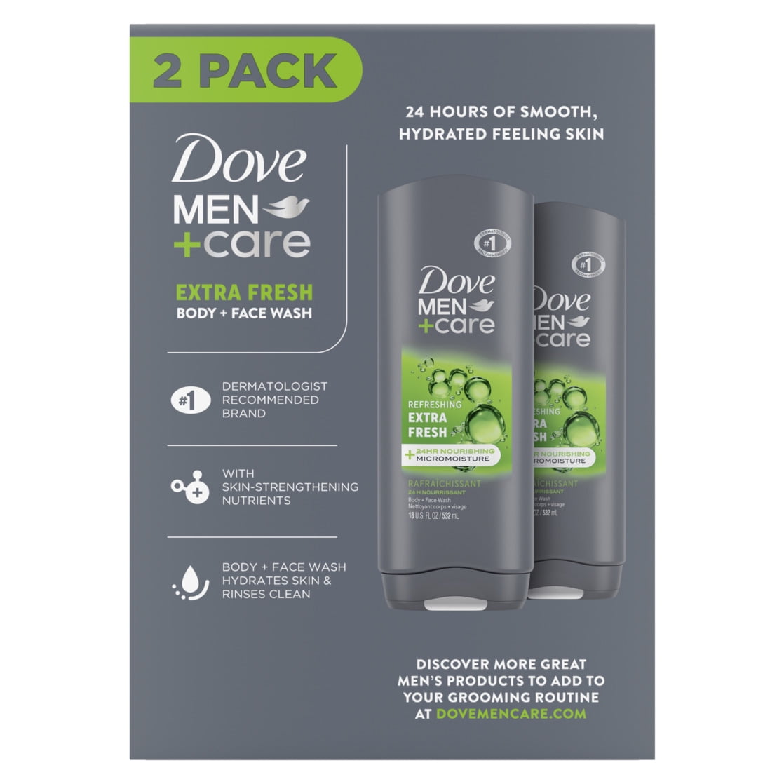 Dove Men+Care Extra Fresh Body Wash for Men's Skin Care (18 oz, 2 Count) qphxn