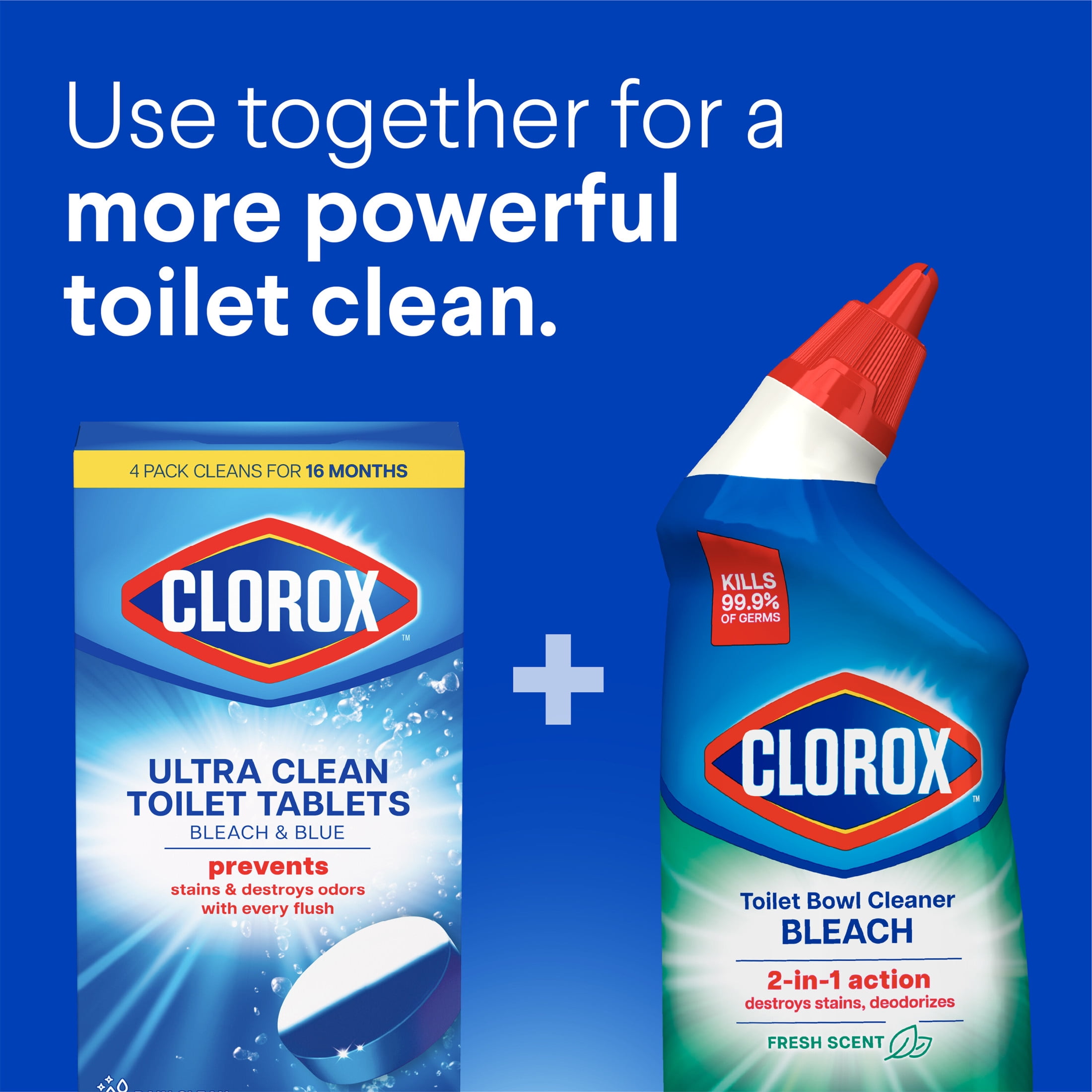 Clorox Bleach and Blue Toilet Bowl Cleaner Tablets, Rain Clean (Blue, 12 Count) f1hoo