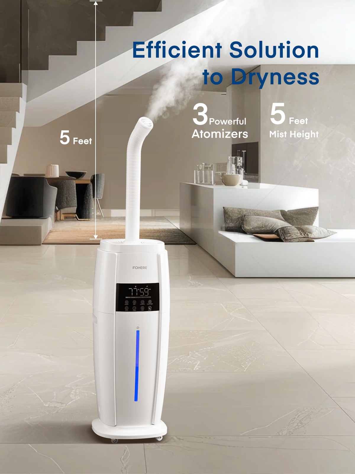 FOHERE Cool Mist Tower Humidifier for Large Rooms, Whole House Ultrasonic Humidifier with Remote Control (White, 4.8 gal) 29esc