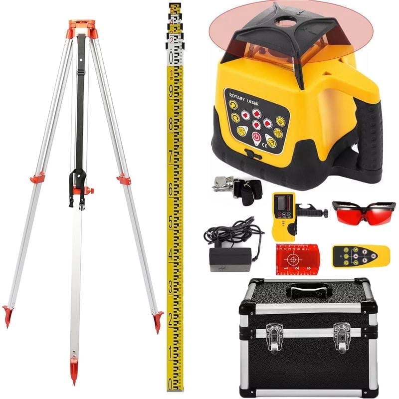 SIHAO Self-Leveling Rotary Laser Level Kit, 360-Degree Horizontal Vertical Transit with Tripod & 16.4 ft Staff (Red, 1640 ft Range) 845l9