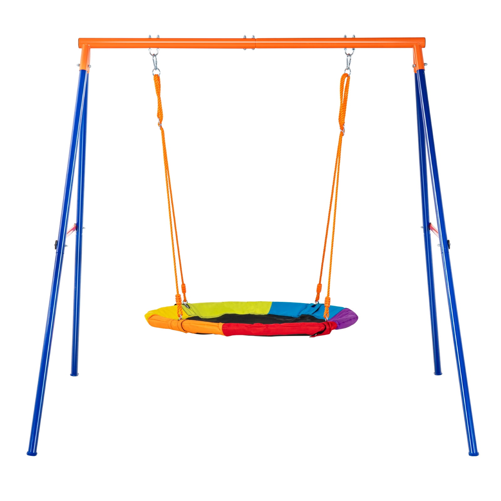 KFFKFF Outdoor Swing Set, Heavy-Duty A-Frame Metal Stand with 40 in Circular Seat, Adjustable Cord (Orange, 440 lb) 1ynm2