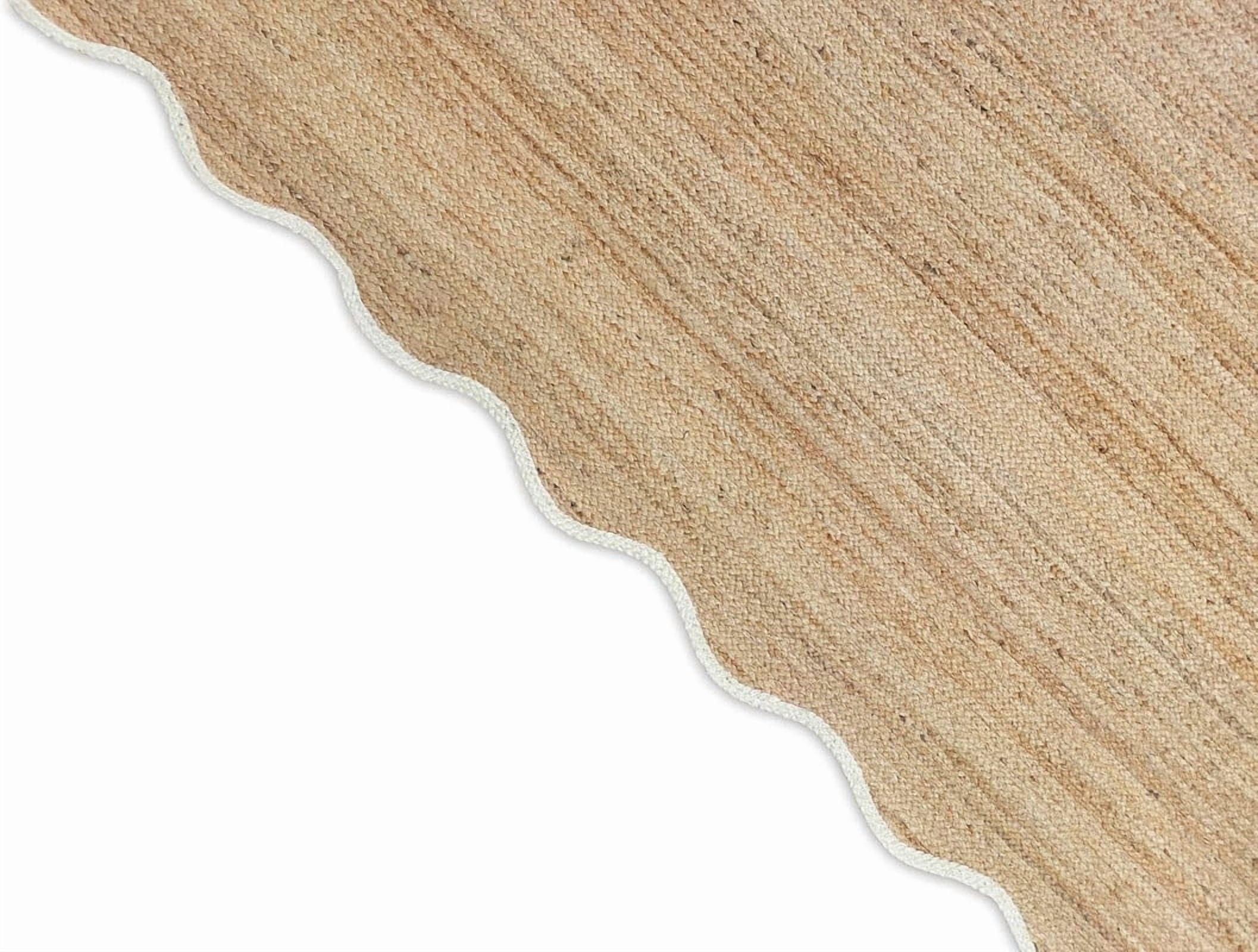 KLAVATE Natural Jute Rug Hand Braided Scalloped Wave Edge Farmhouse Decor (White, 3 ft x 5 ft) 2gbym