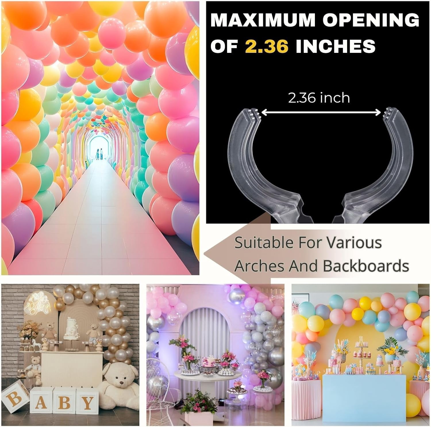 AOMWXENN Balloon Arch Clips Heavy Duty Spring Clamps for Backdrop and Party Decor (Clear, 10 Pack, 3.5 in) j2axk