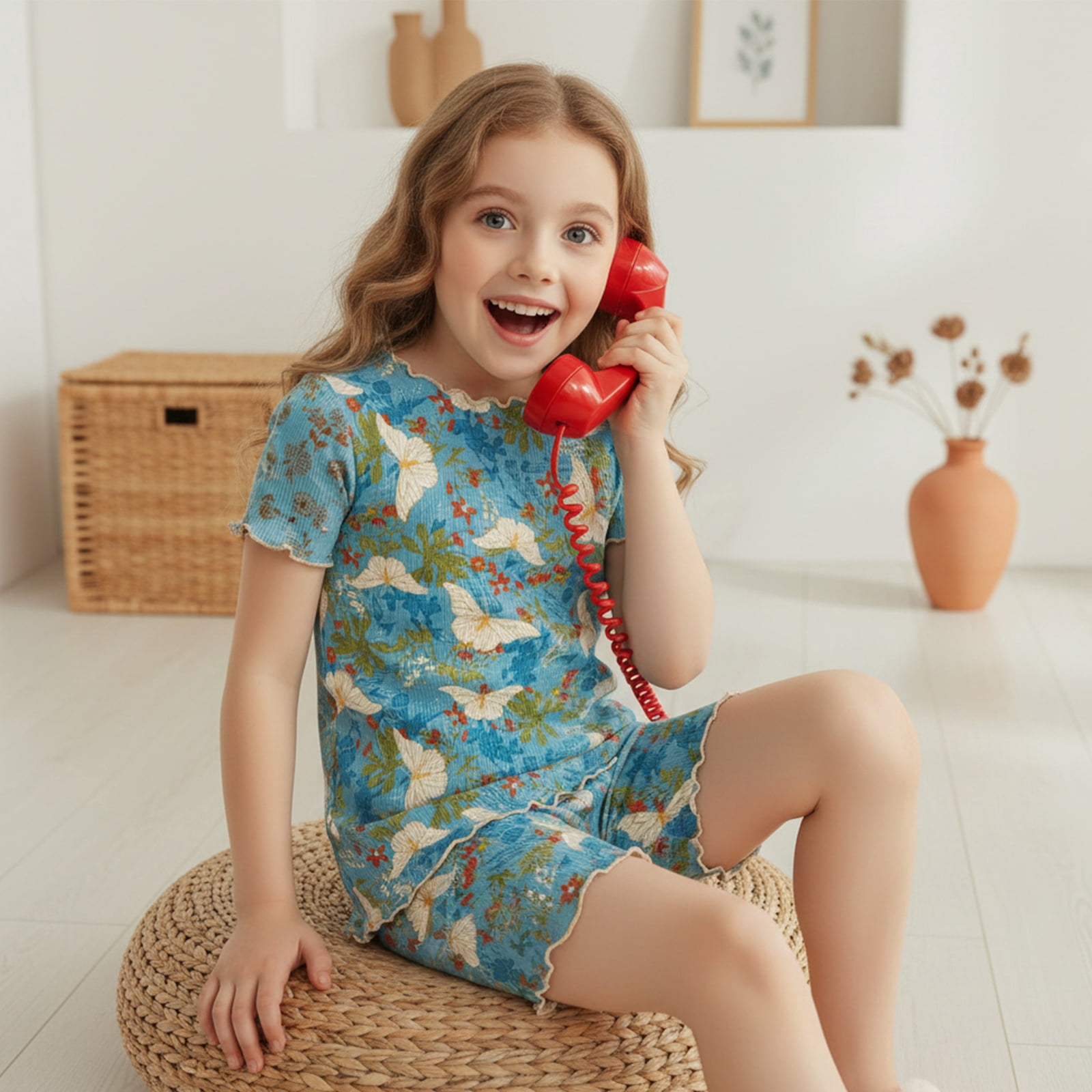 PatPat Girls Pajamas 2-Piece Sleepwear Set Viscose from Bamboo Short Sleeve Top and Pants (Green, 4T) 5fasv