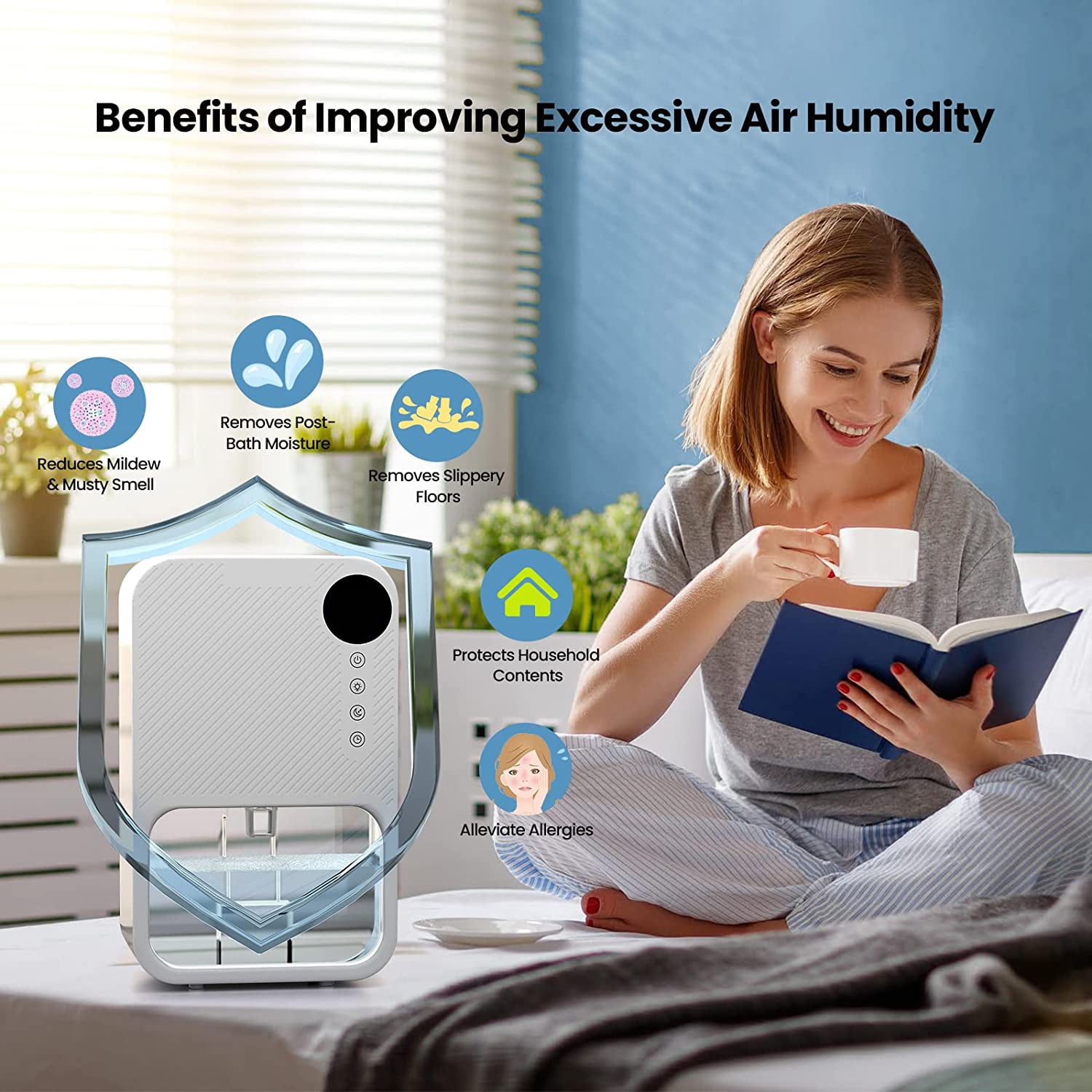 Ailkin Portable Mini Dehumidifier for Home, Ultra Quiet Electric Moisture Absorber with Humidity Display and 7-Color LED (White, 39 fl oz) 0440r