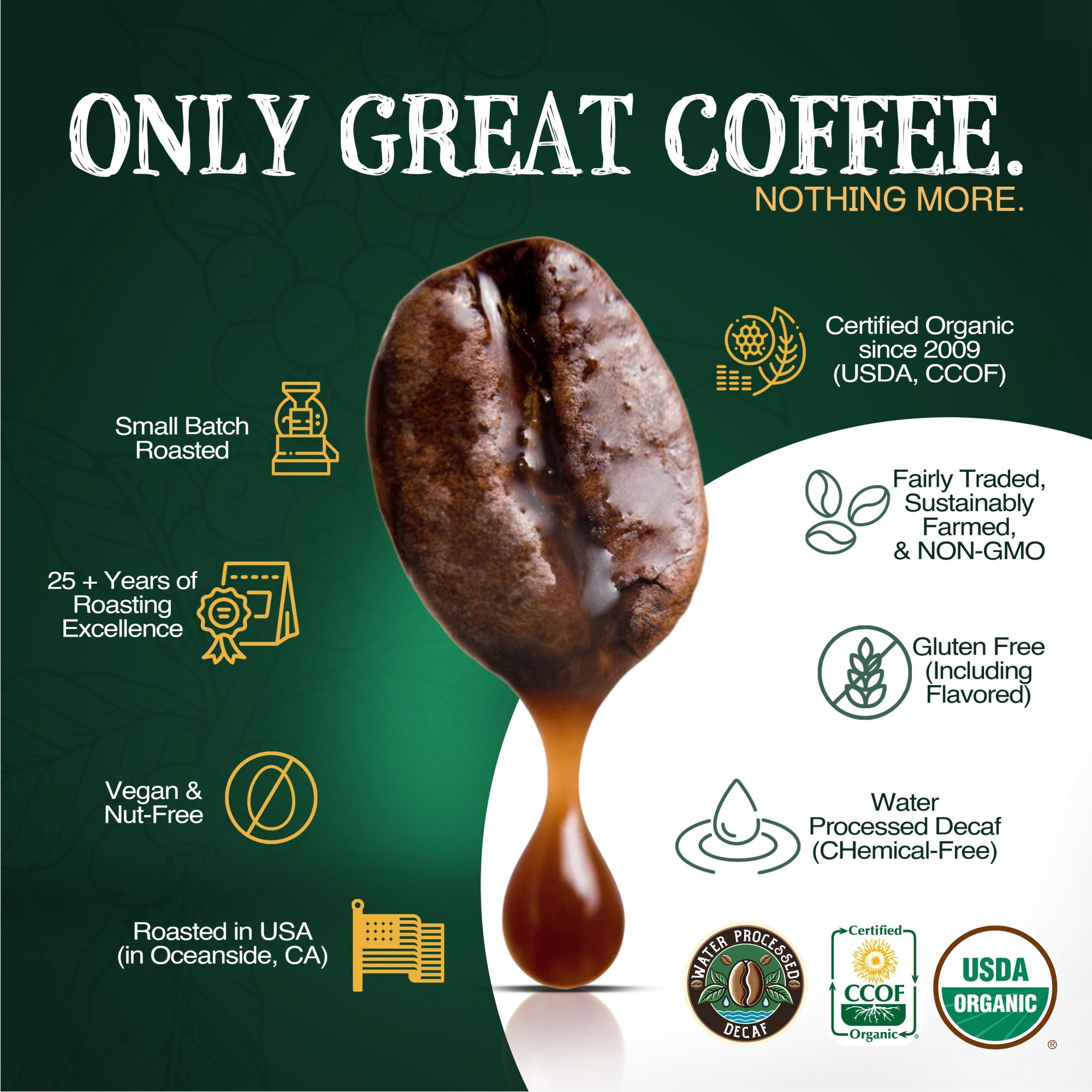 The Bean Organic Coffee Company 50/50 French Roast Ground Coffee, Dark Roast, Half-Caff Blend (16 oz) ah6wb