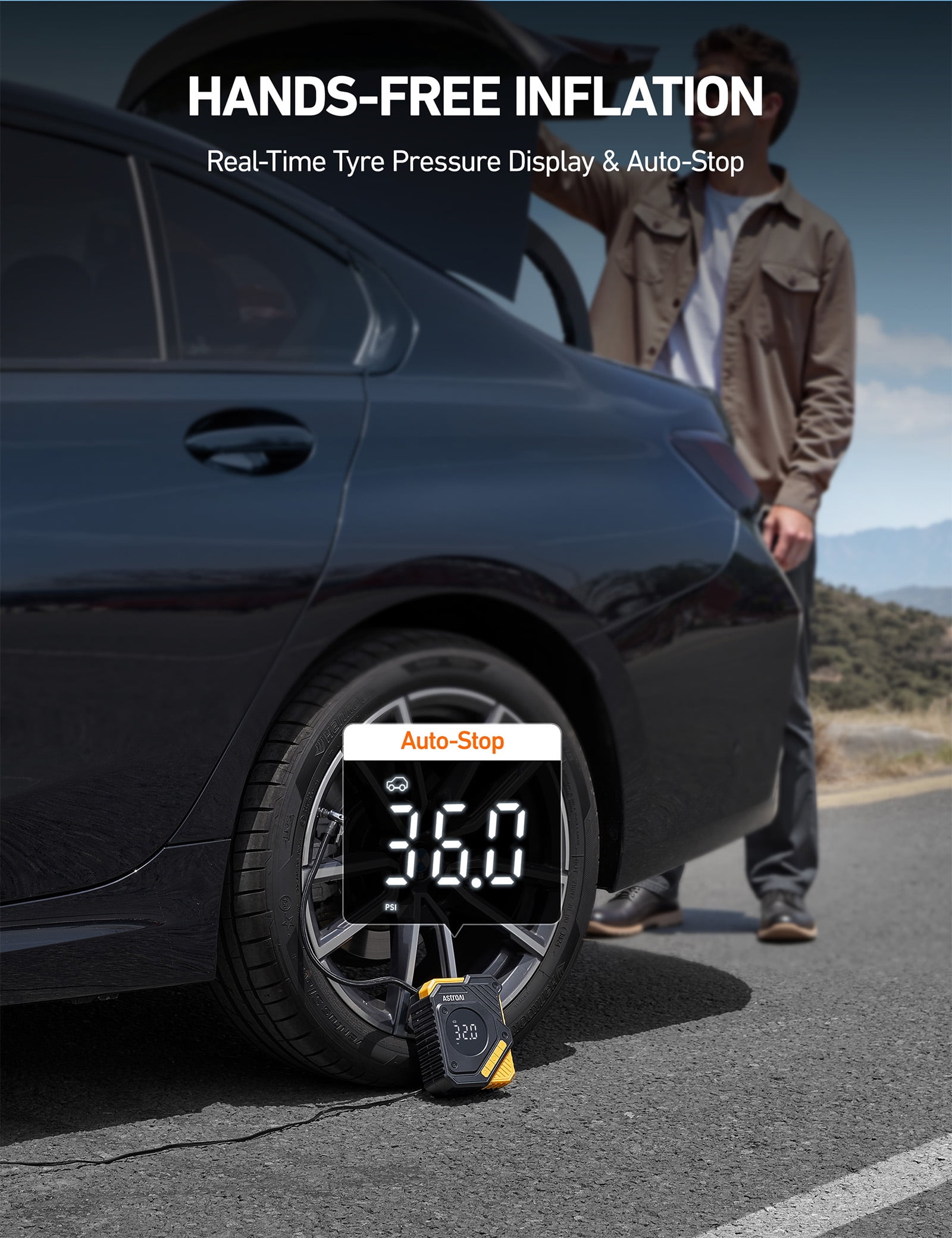 AstroAI Tire Inflator Air Compressor 12V DC, Digital Pressure Gauge Car Tire Pump (150 PSI, Black) h7ufr