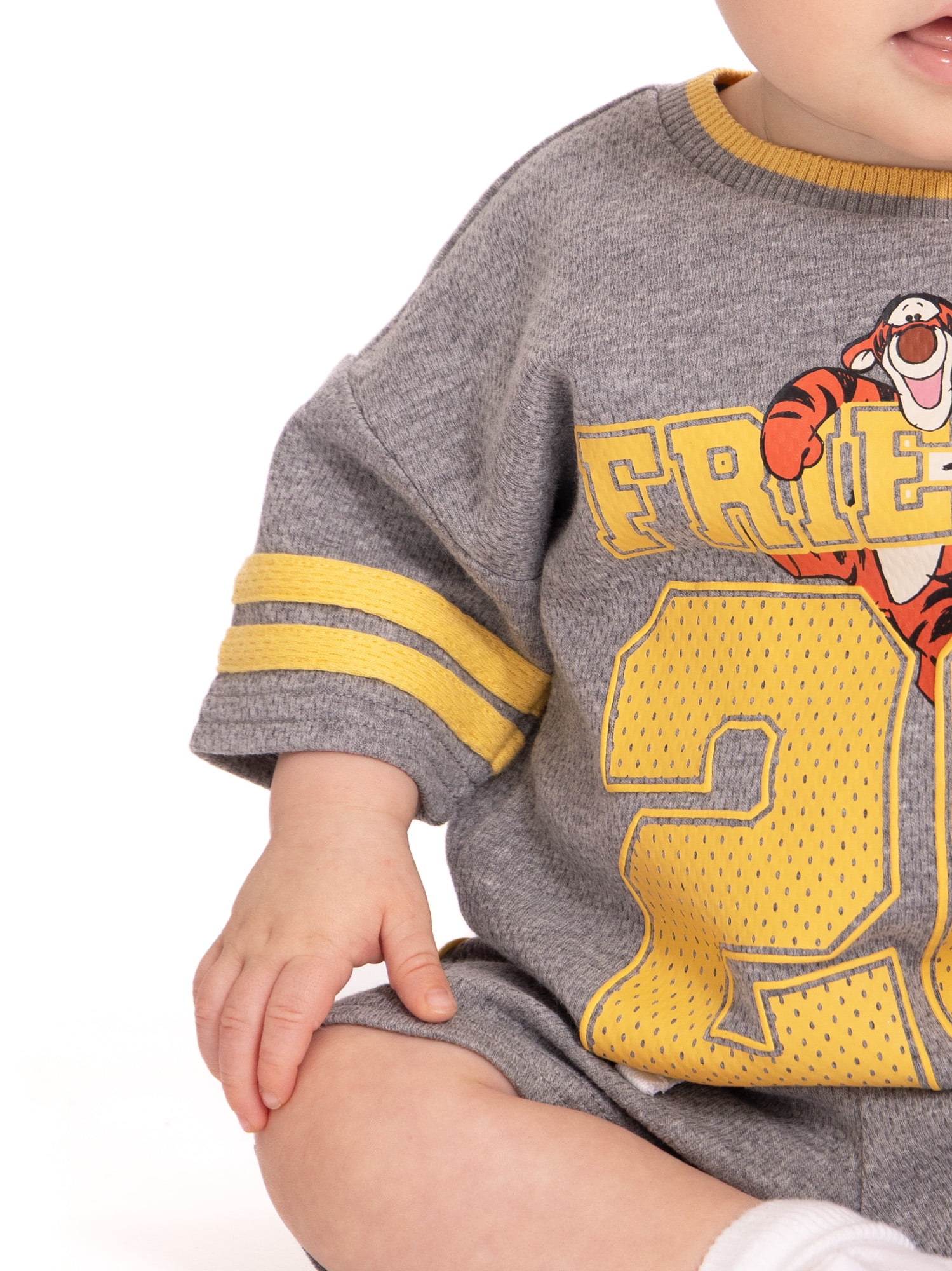Winnie the Pooh Baby Boys Athletic Graphic T-Shirt and Shorts Set (Grey, 0-3 Months) z45dw