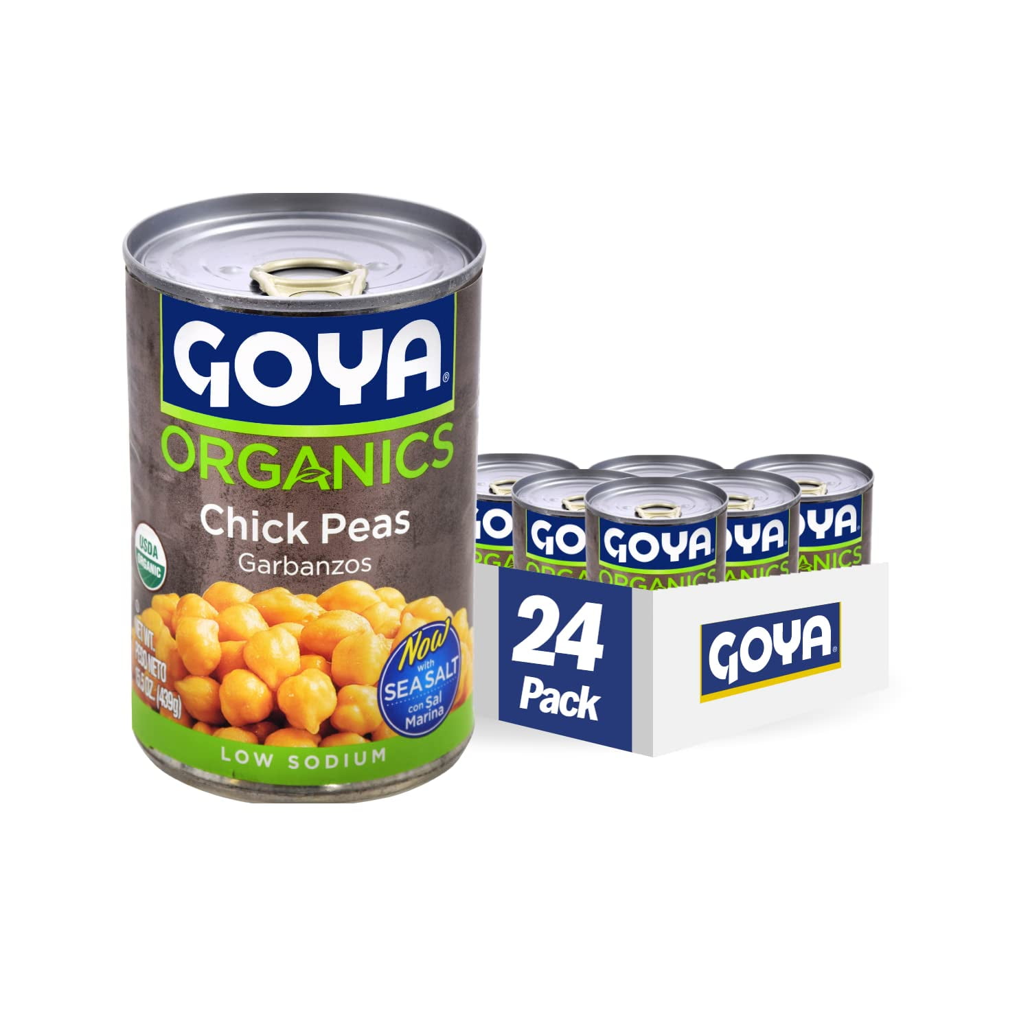 Goya Organic Chick Peas, Low Sodium, Premium Garbanzo Beans (24 Pack, 15.5 oz) tr57l