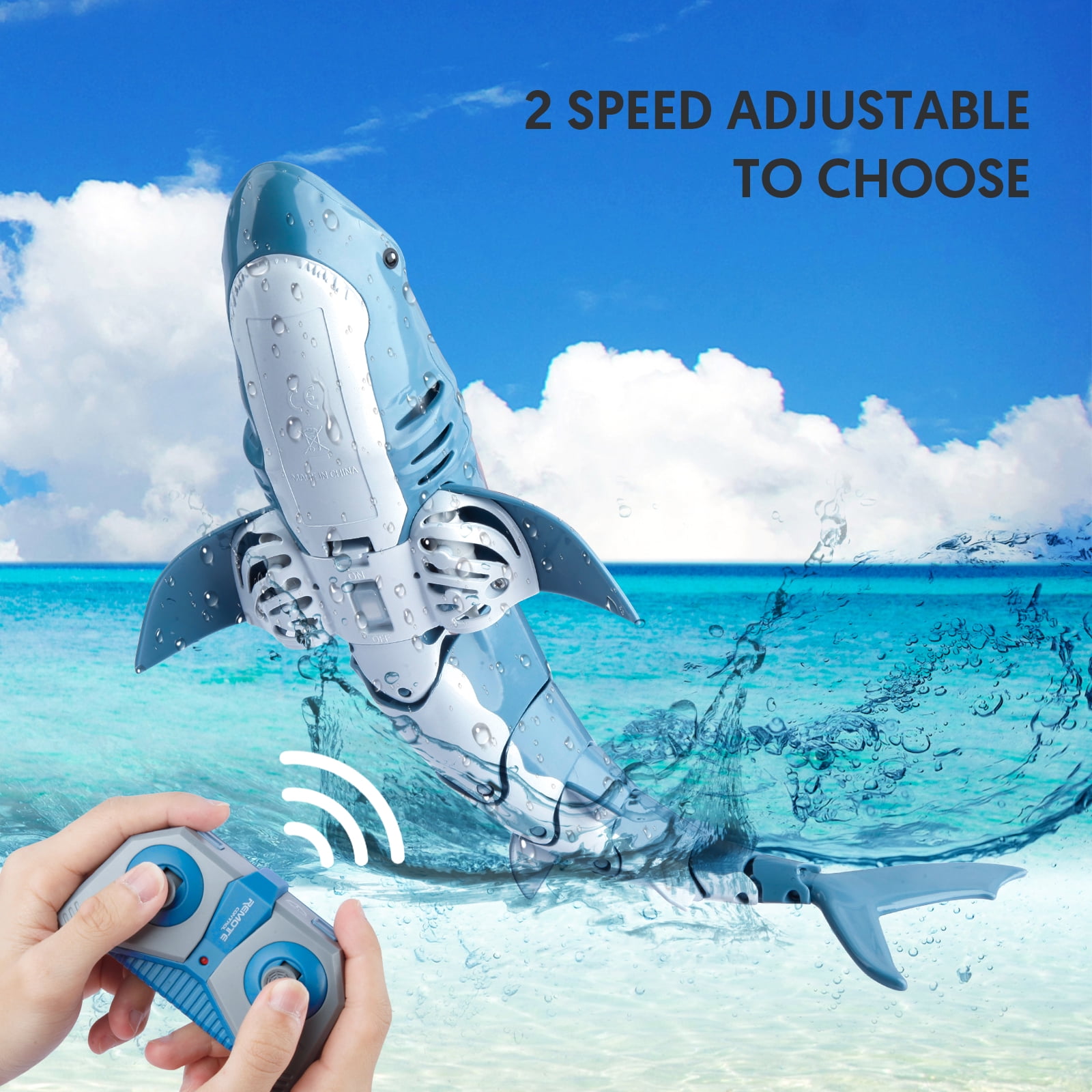UUGEE Remote Control Shark Toy, Realistic Swimming RC Boat for Pool and Bathtub (Blue, 13.78 in x 5.51 in) 4jjd0