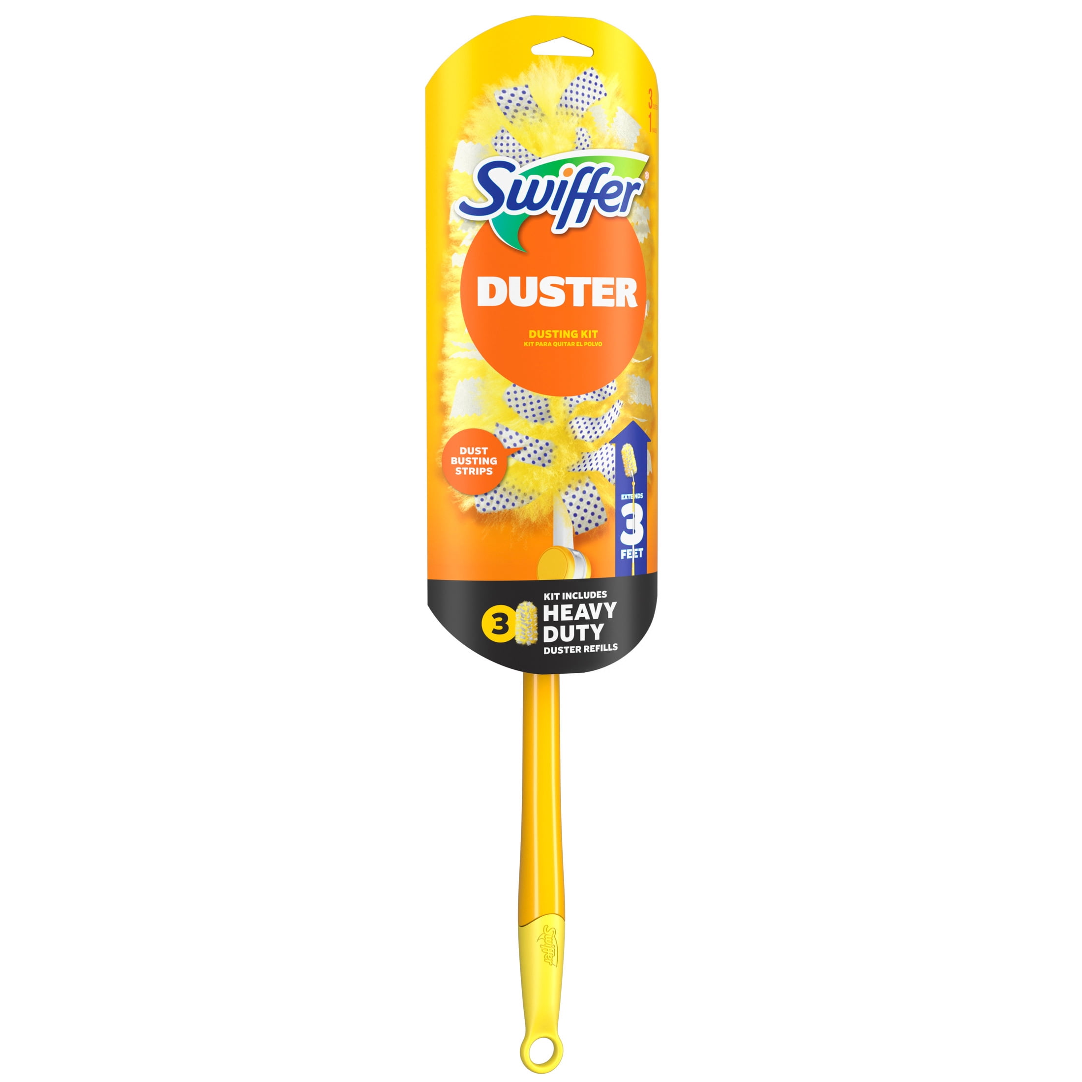 Swiffer Heavy Duty Extendable Duster Kit with Refills (Unscented, 3 ft Handle, 3 Count) pegya