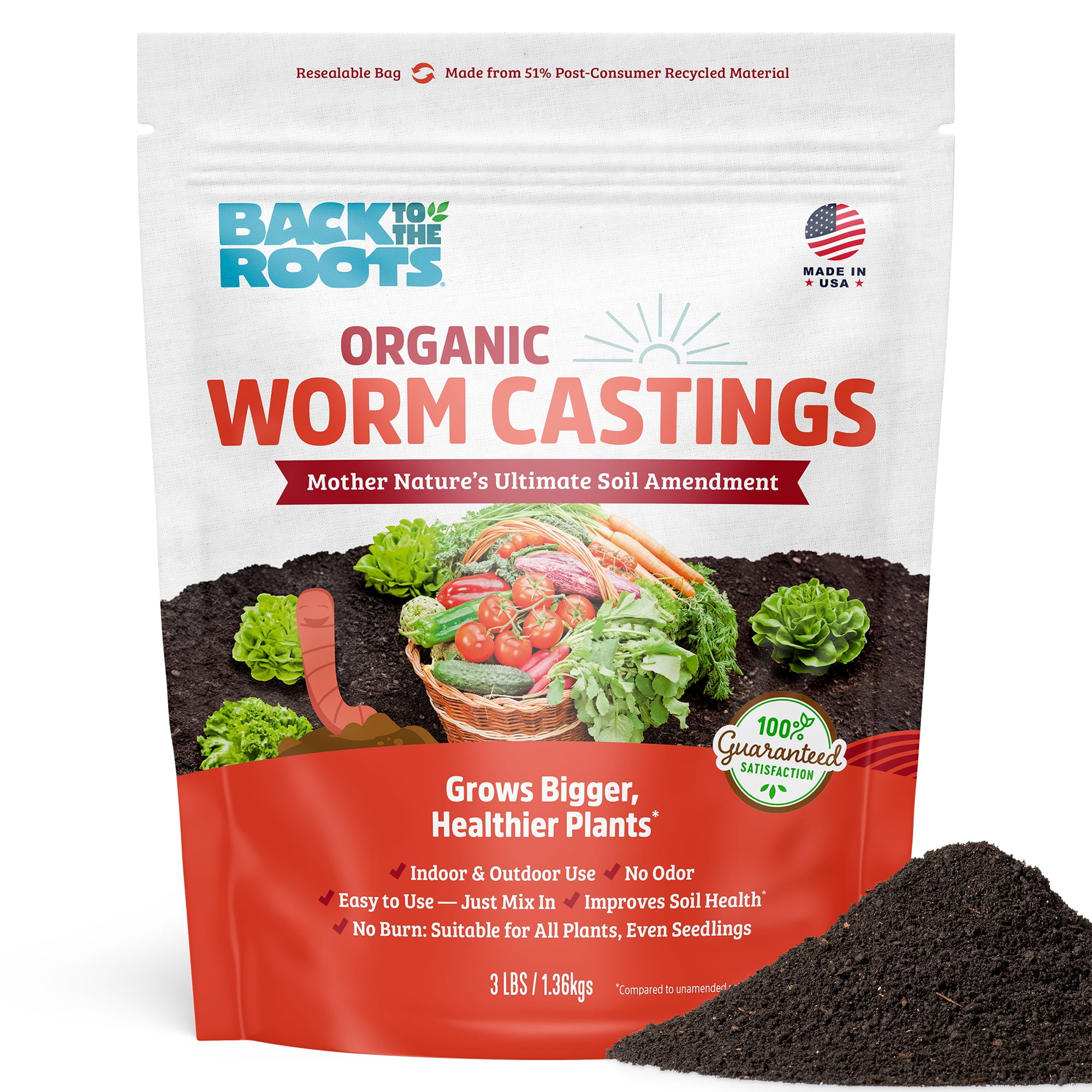 Back to the Roots Organic Worm Castings Soil Amendment for Indoor and Outdoor Plants (3 lb) zcnd5