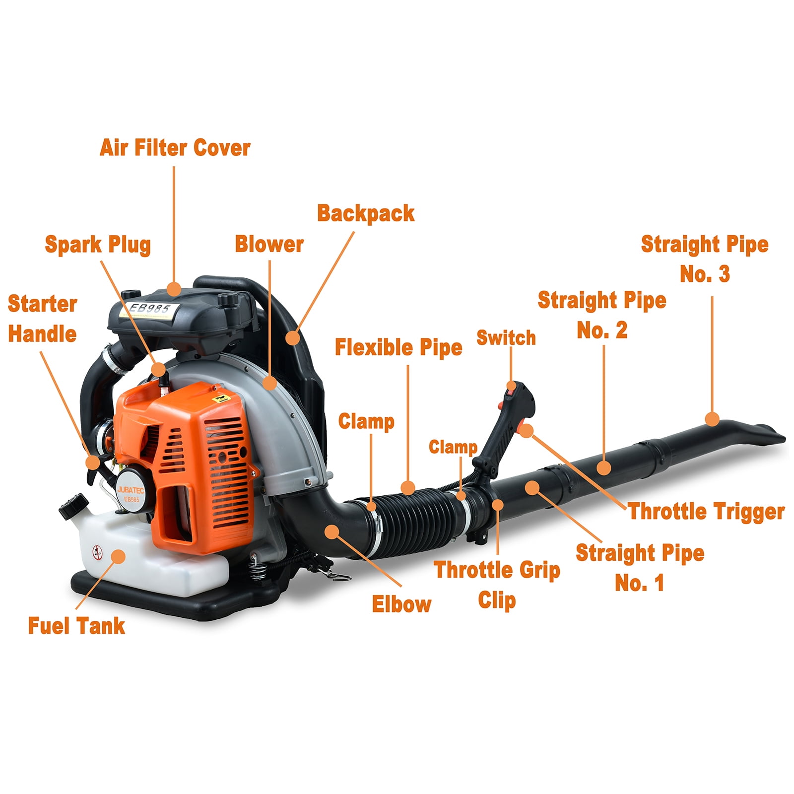 JUBATEC 65CC Backpack Gas Powered Leaf Blower (884 CFM, 3.8 HP, 24.25 lb) 947lc