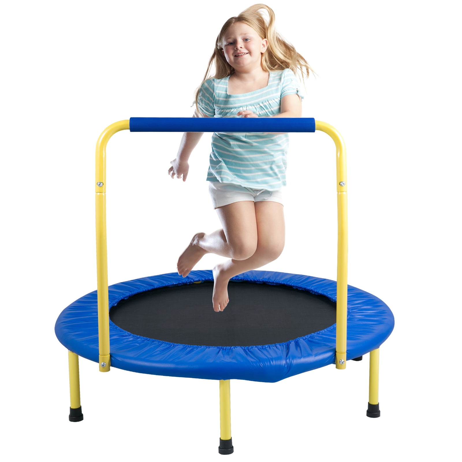 KFFKFF Kids Trampoline with Handle, Indoor Outdoor Foldable Mini Rebounder for Toddlers (Black, 36 in) x7dos