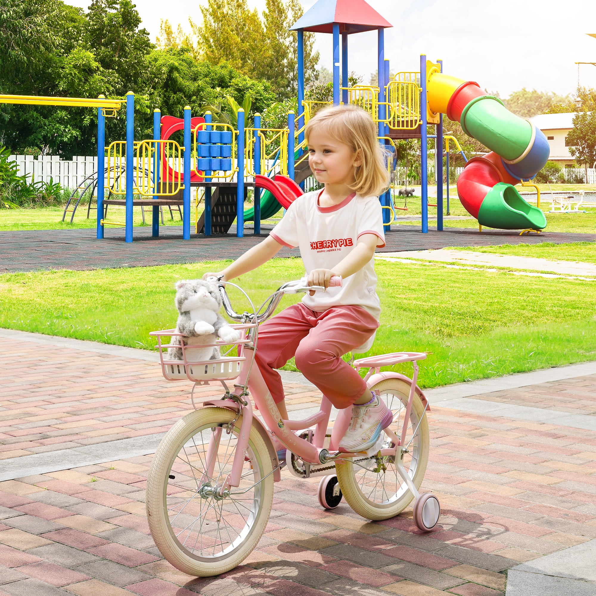 Bruce & Shark Kids Bicycle with Training Wheels and Basket (Pink, 18 in) 6vb7m - Image 5