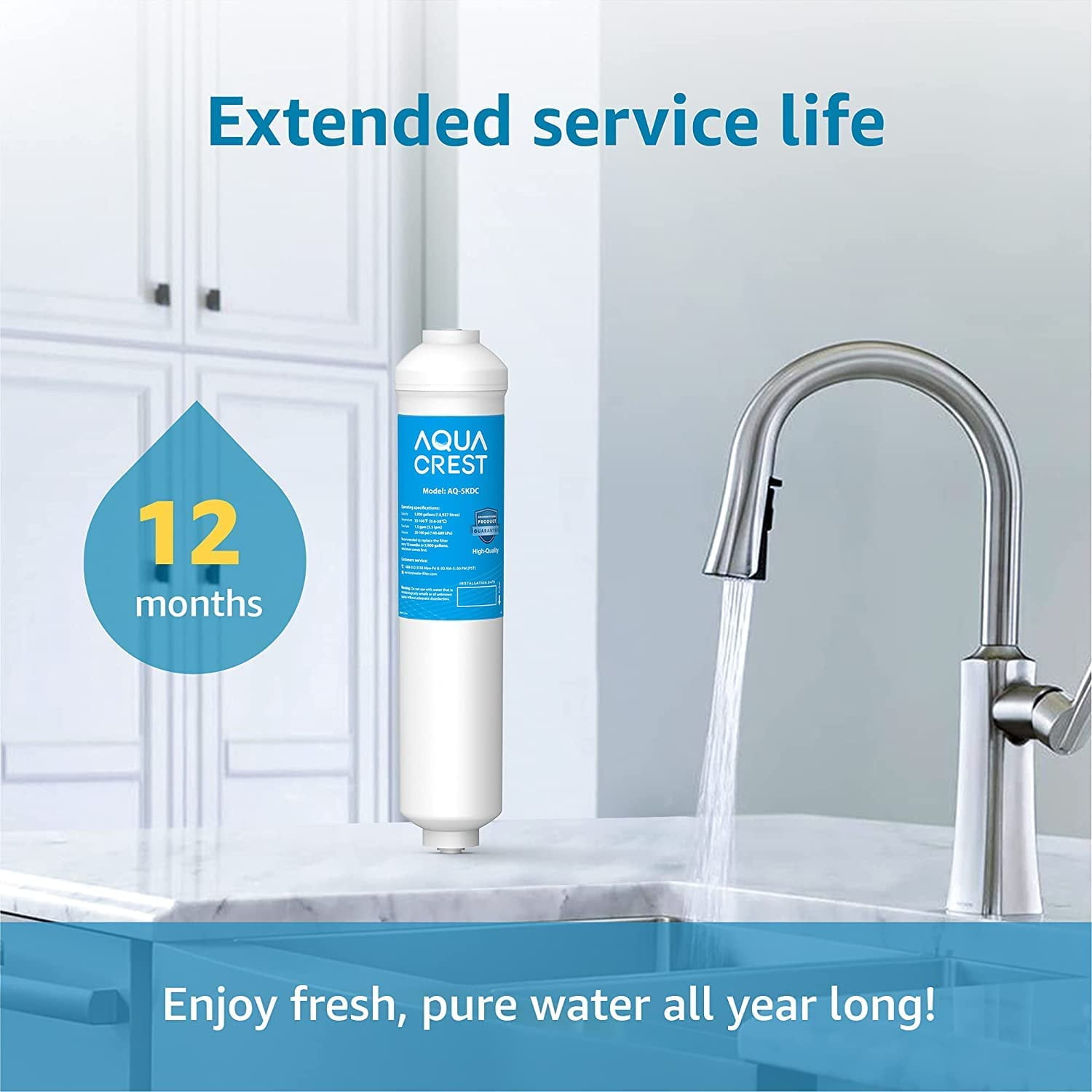 Aqua Crest 5KDC Under Sink Water Filtration System, Direct Connect Filter with 5,000 Gallon Capacity (1 Pack) jax3l