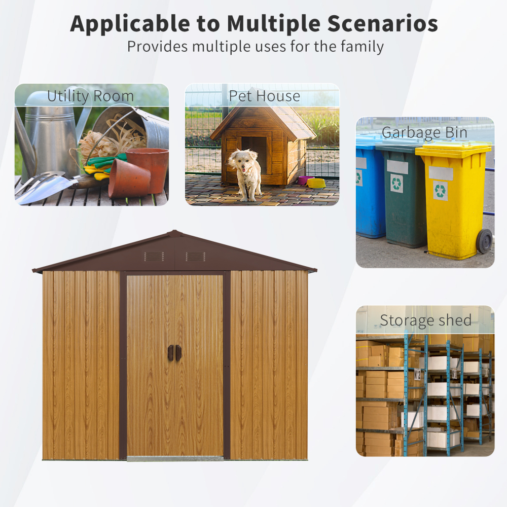 Generic Outdoor Metal Storage Shed with Sliding Door and Anti-Rust Frame (Brown, 8 ft x 4 ft) 4kefm
